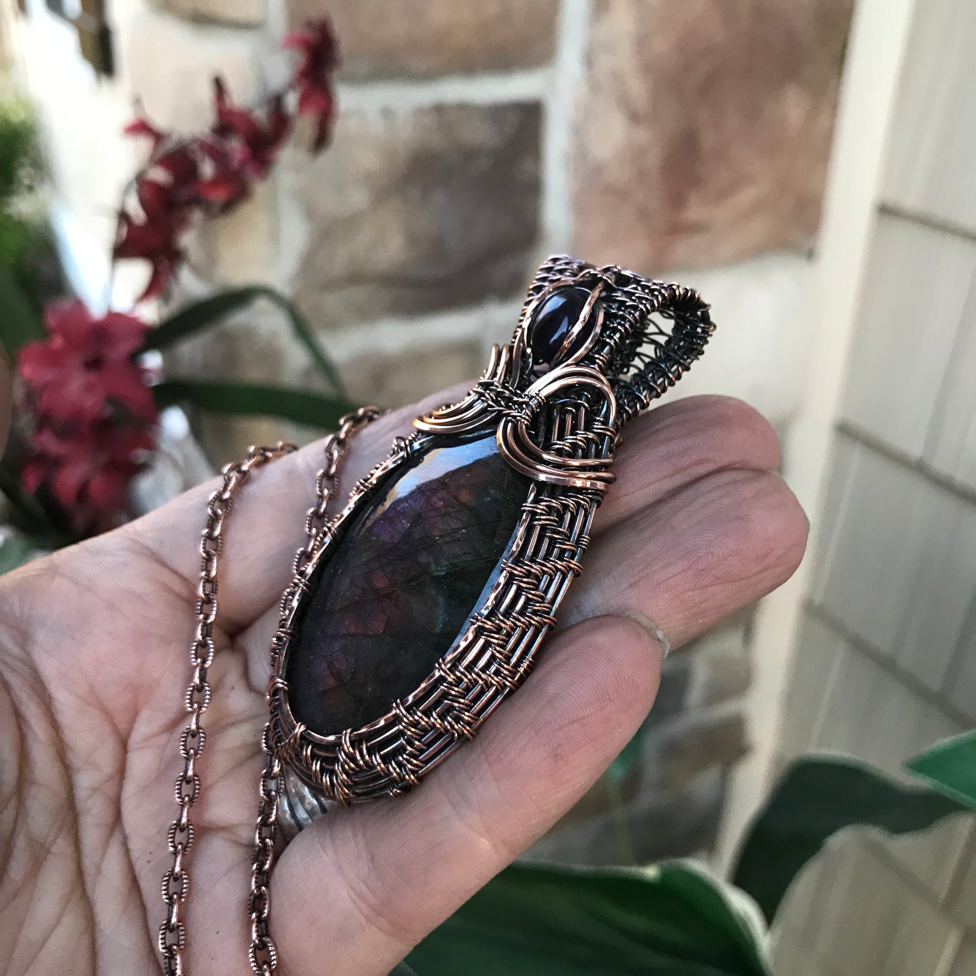 Purple Labradorite & Amethyst Copper Woven Necklace