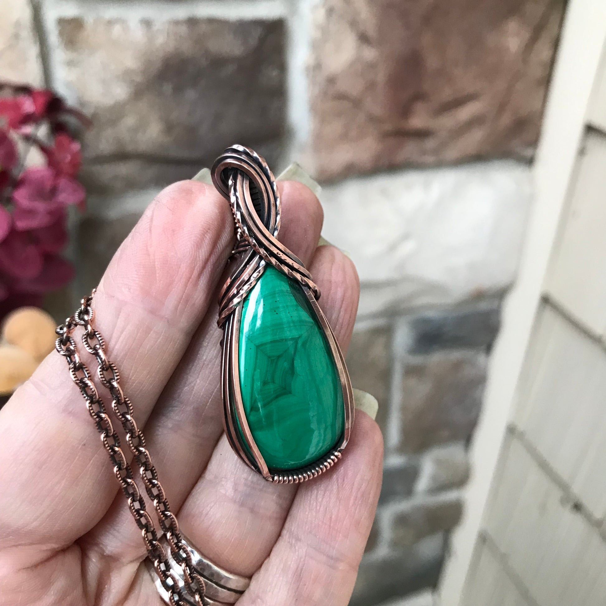 Malachite Copper Teardrop Pendant