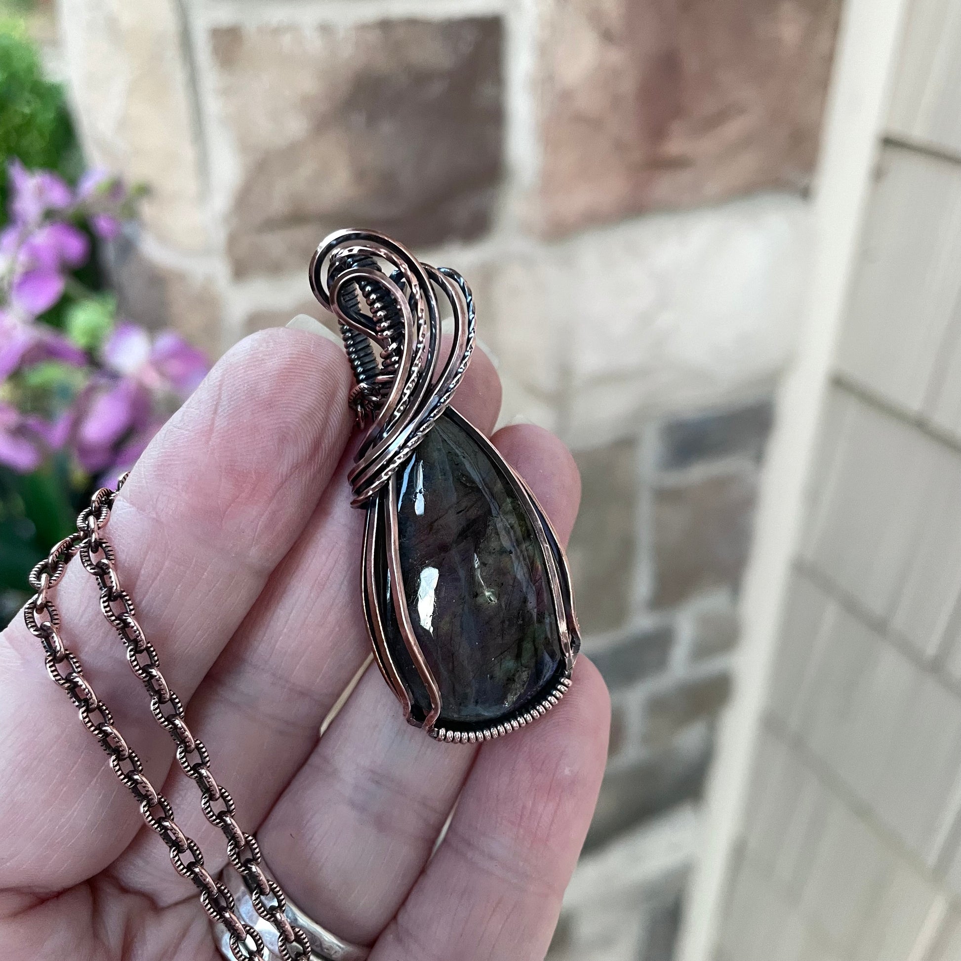 Pink & Purple Labradorite Copper Pendant