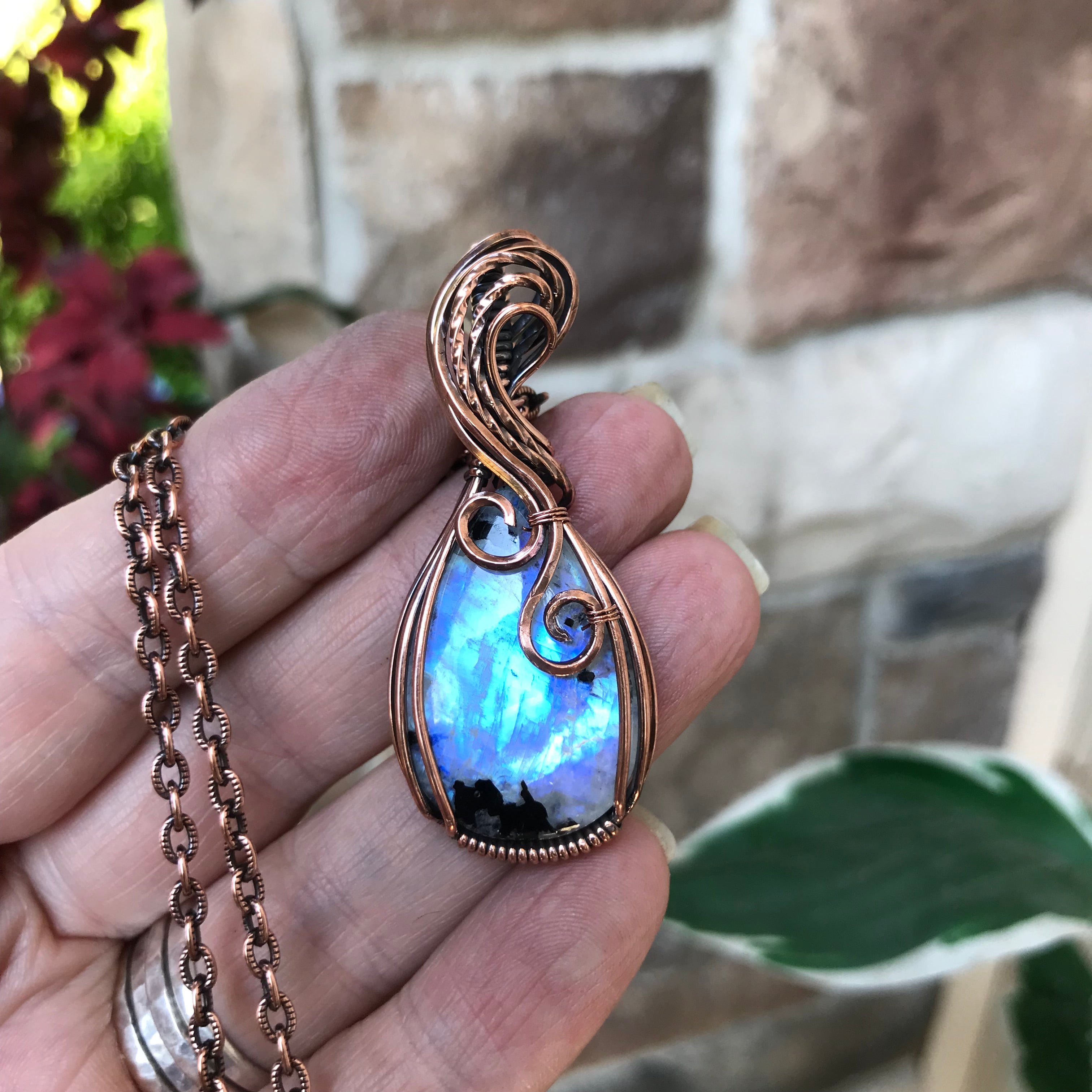 Moonstone with Black Tourmaline Copper Necklace