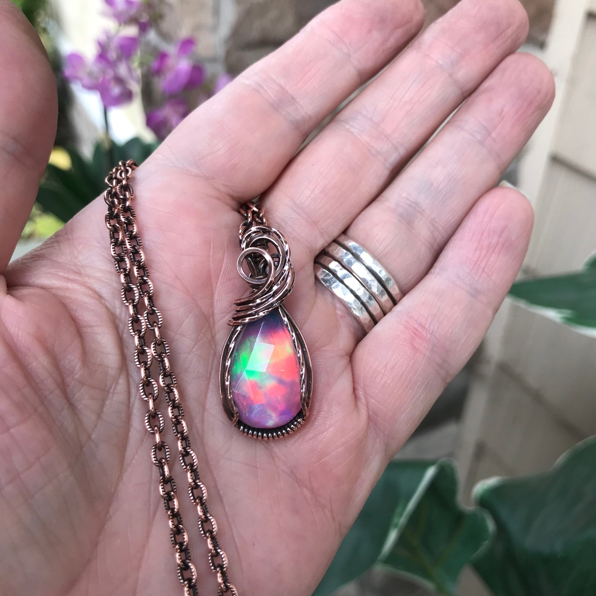 Aurora Opal Faceted Rainbow Copper Necklace