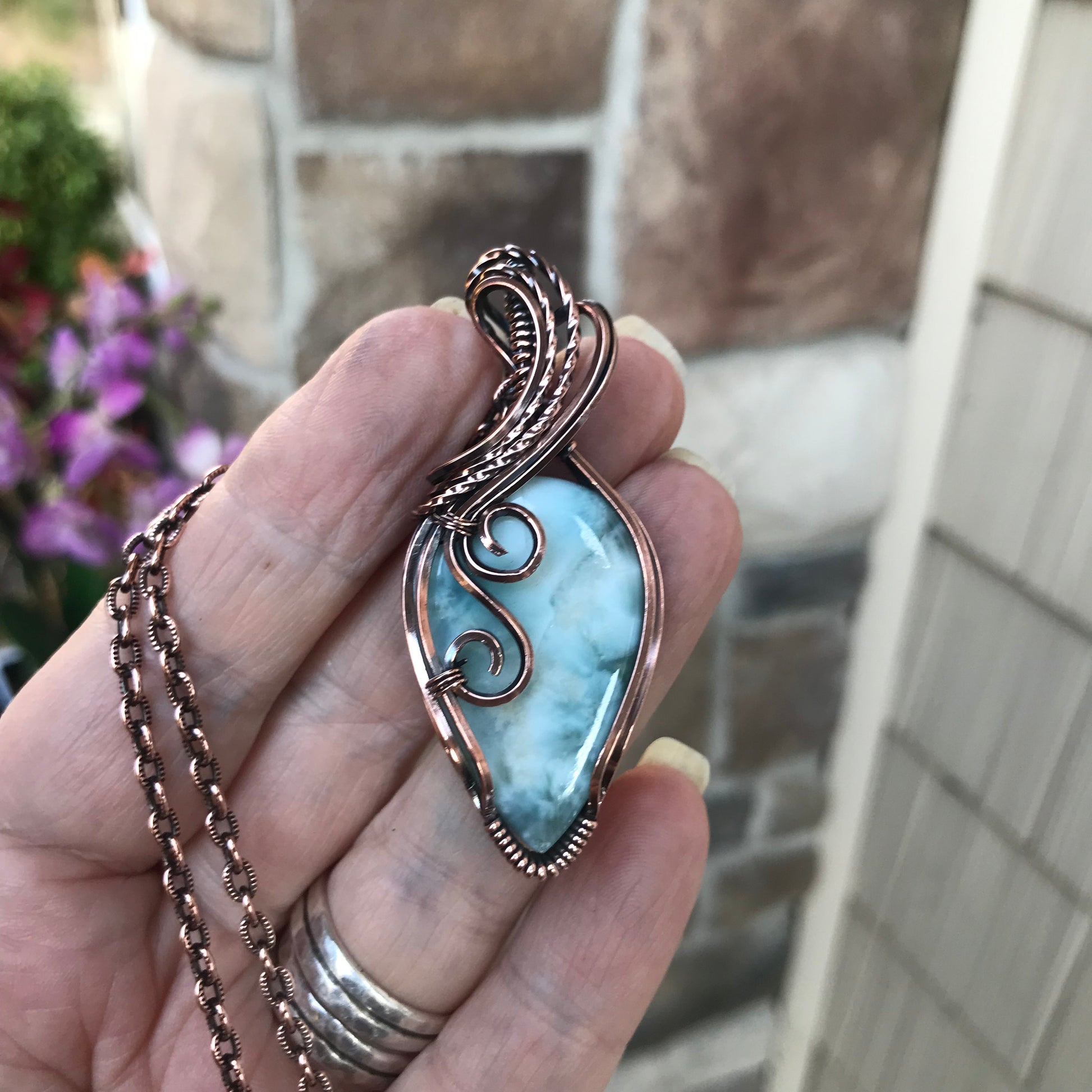 Larimar Copper Swirly Necklace