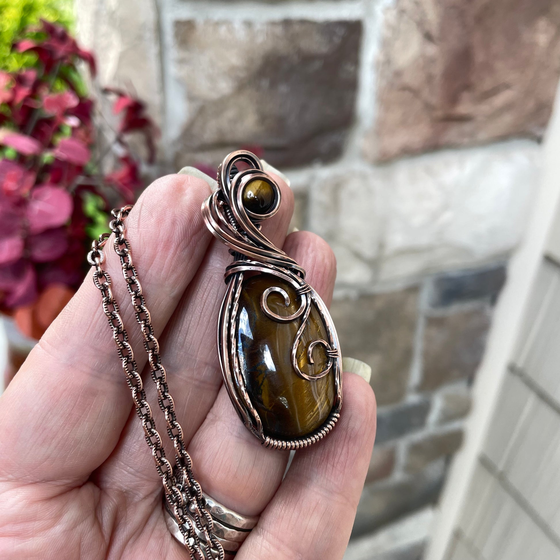 Tiger Eye Oval Copper Pendant