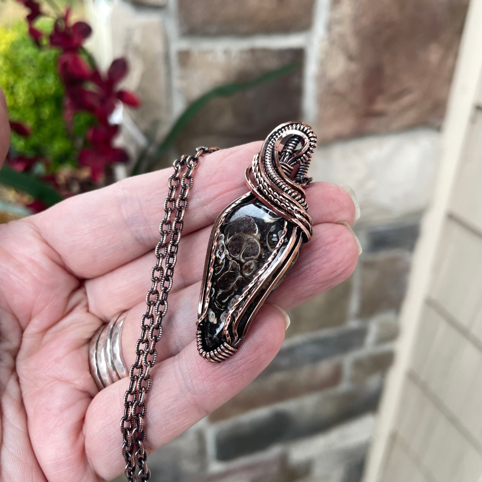Turritella Agate Copper Pendant