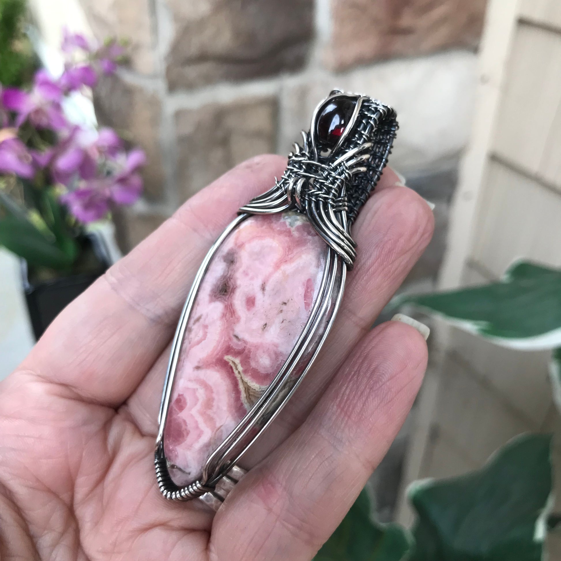 Rhodochrosite & Garnet Sterling Silver Necklace