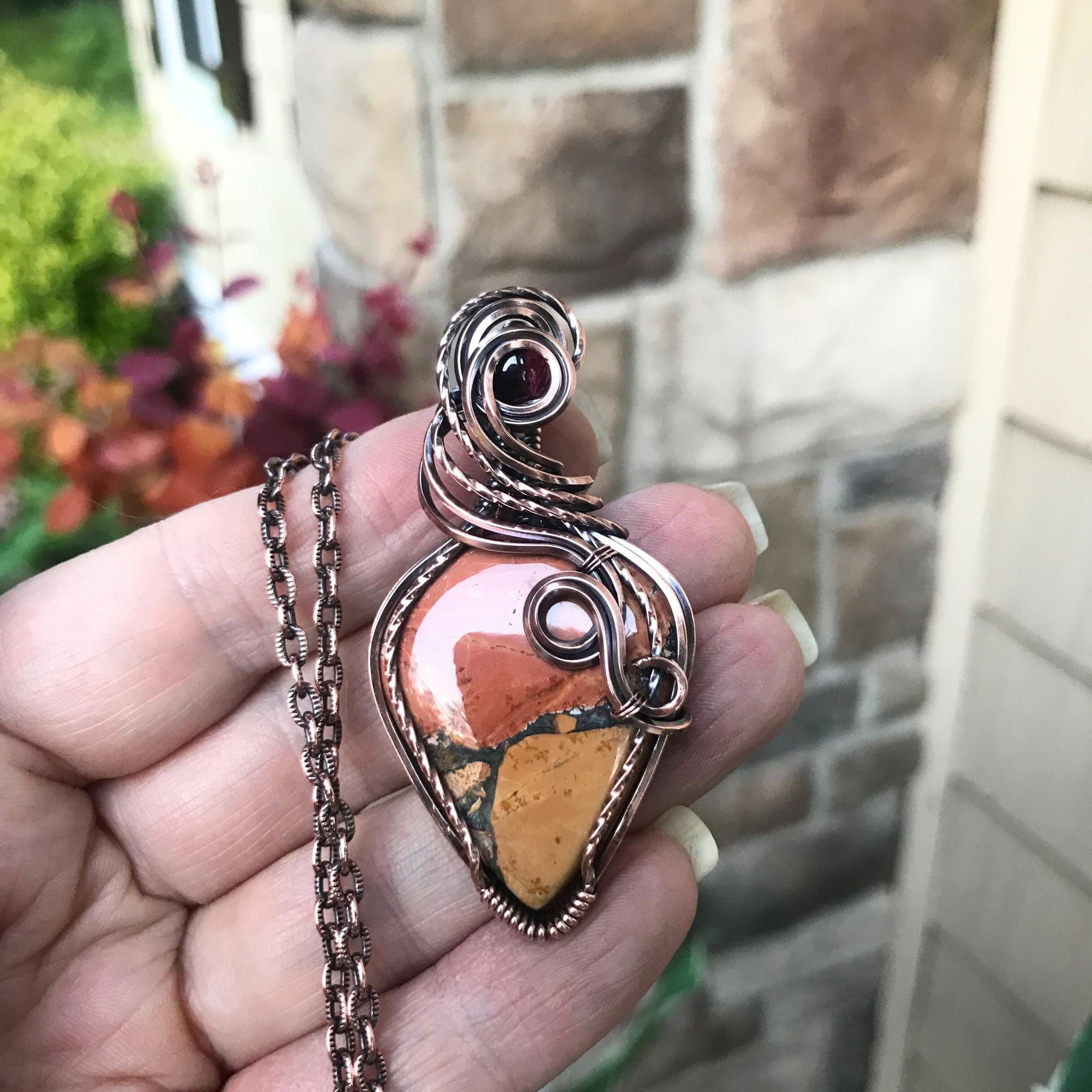 Maligano Jasper & Garnet Copper Pendant