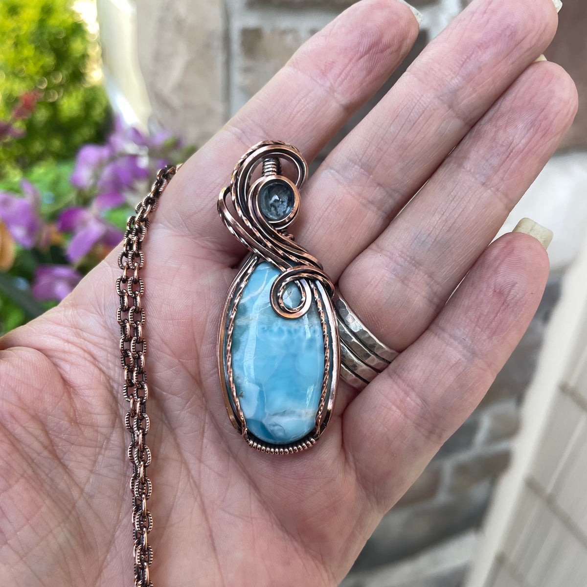 Larimar & Aquamarine Oval Copper Necklace