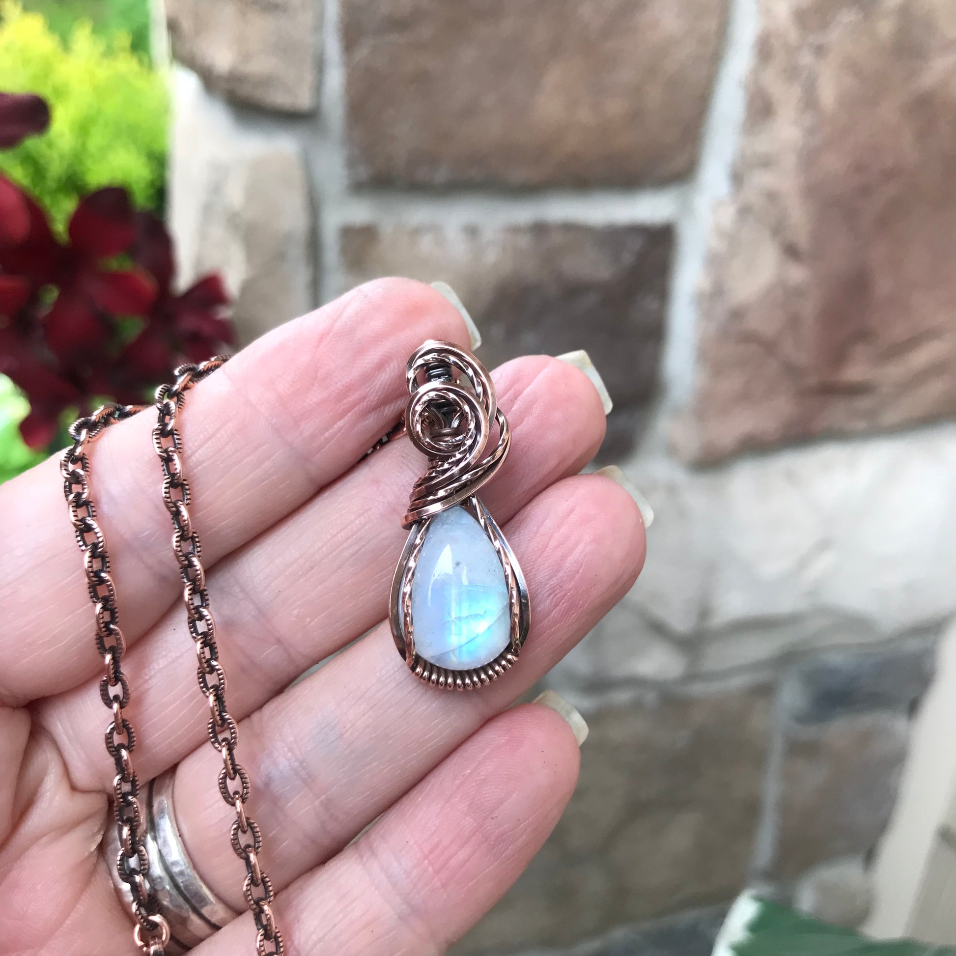 Moonstone Teardrop Copper Necklace
