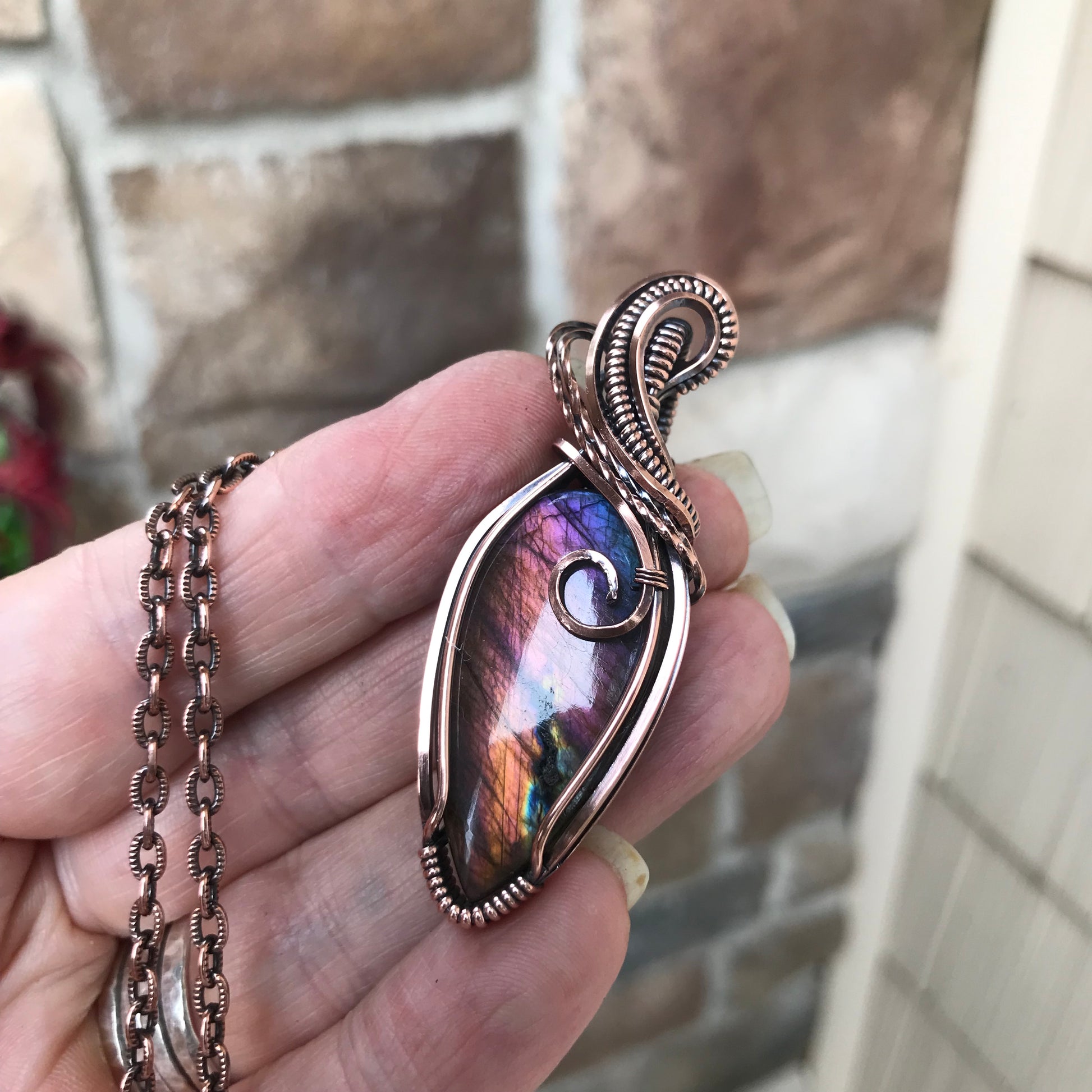 Rainbow Labradorite Copper Pendant