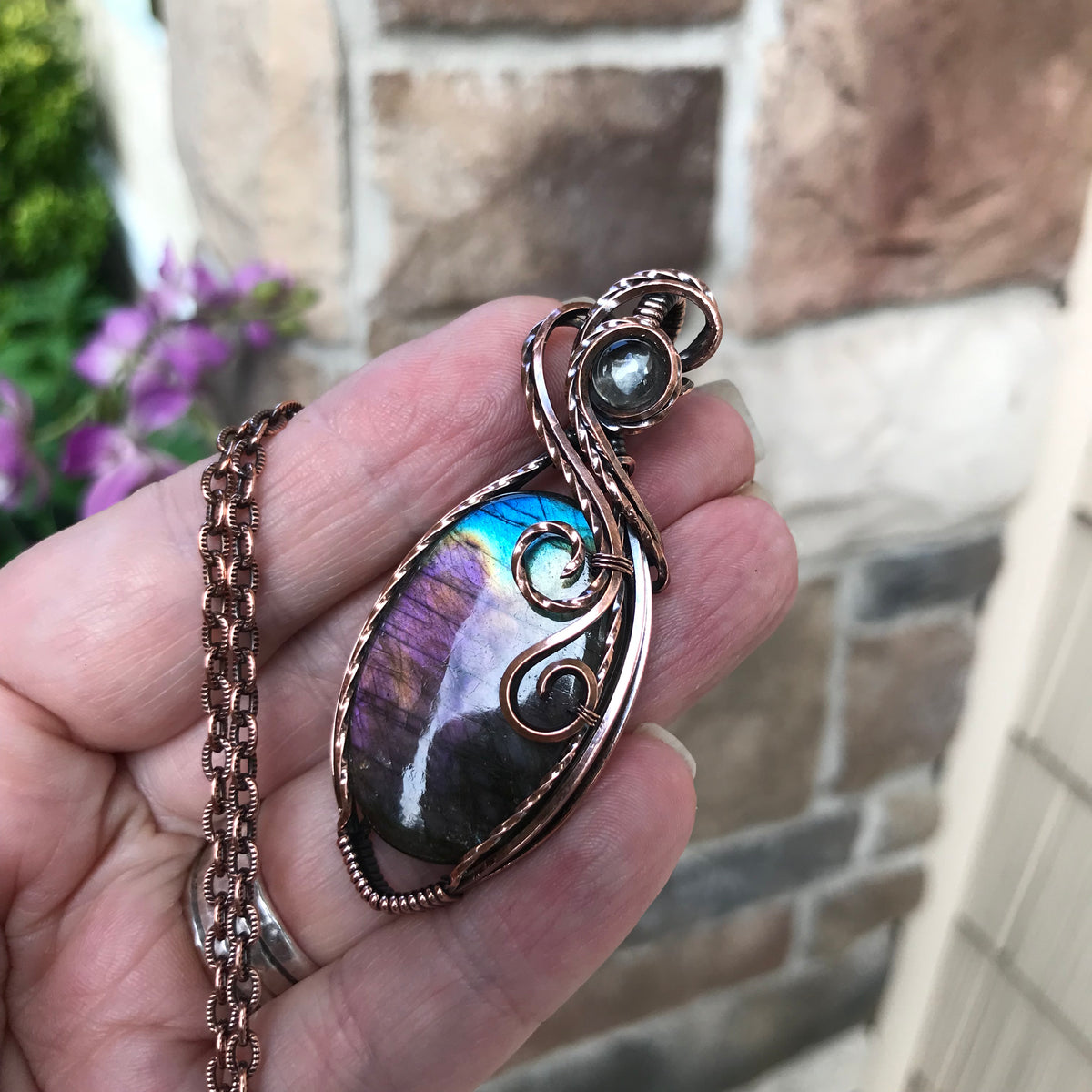 Purple Labradorite & Prasiolite Oval Copper Necklace