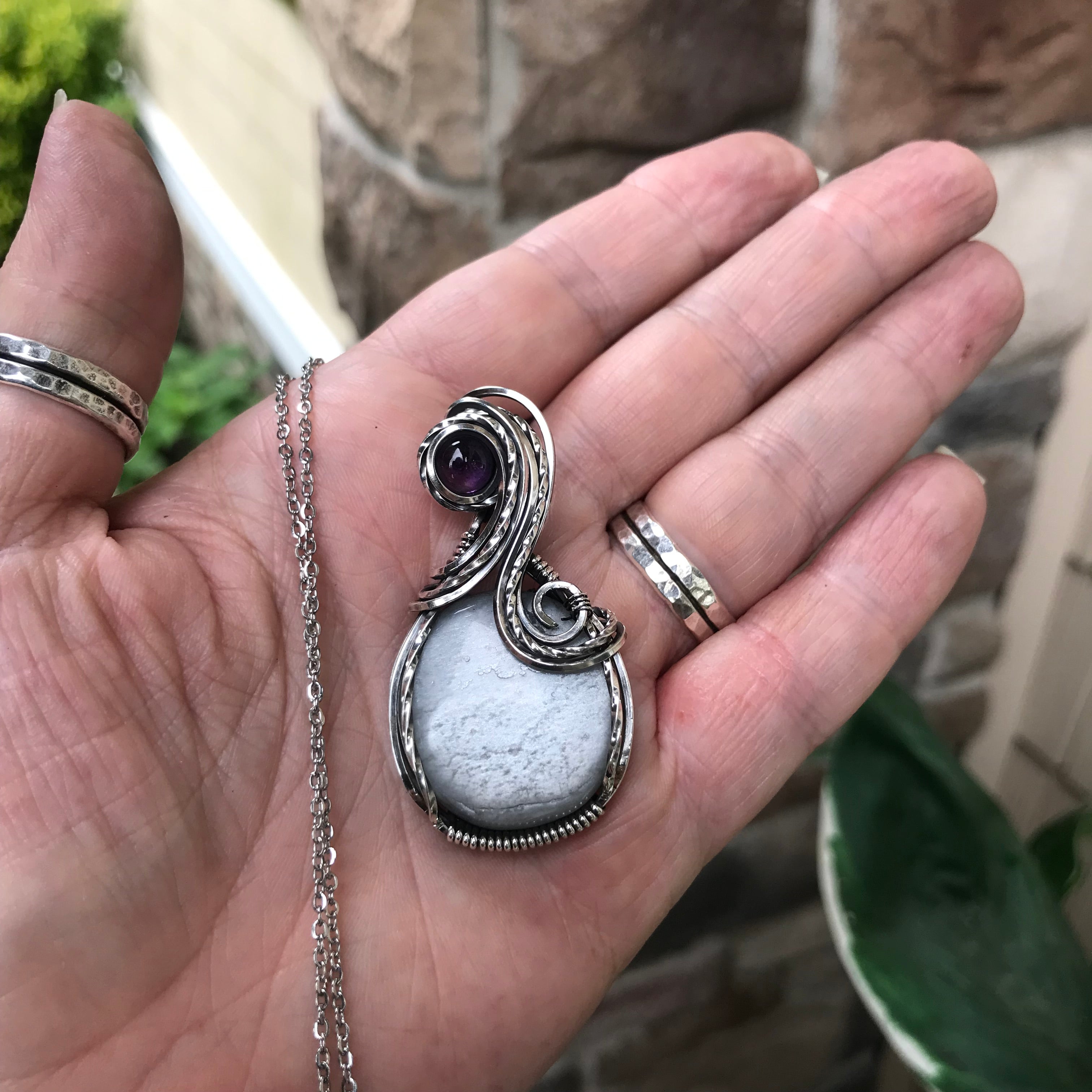 Silver Sheen Obsidian & Amethyst Silver Pendant