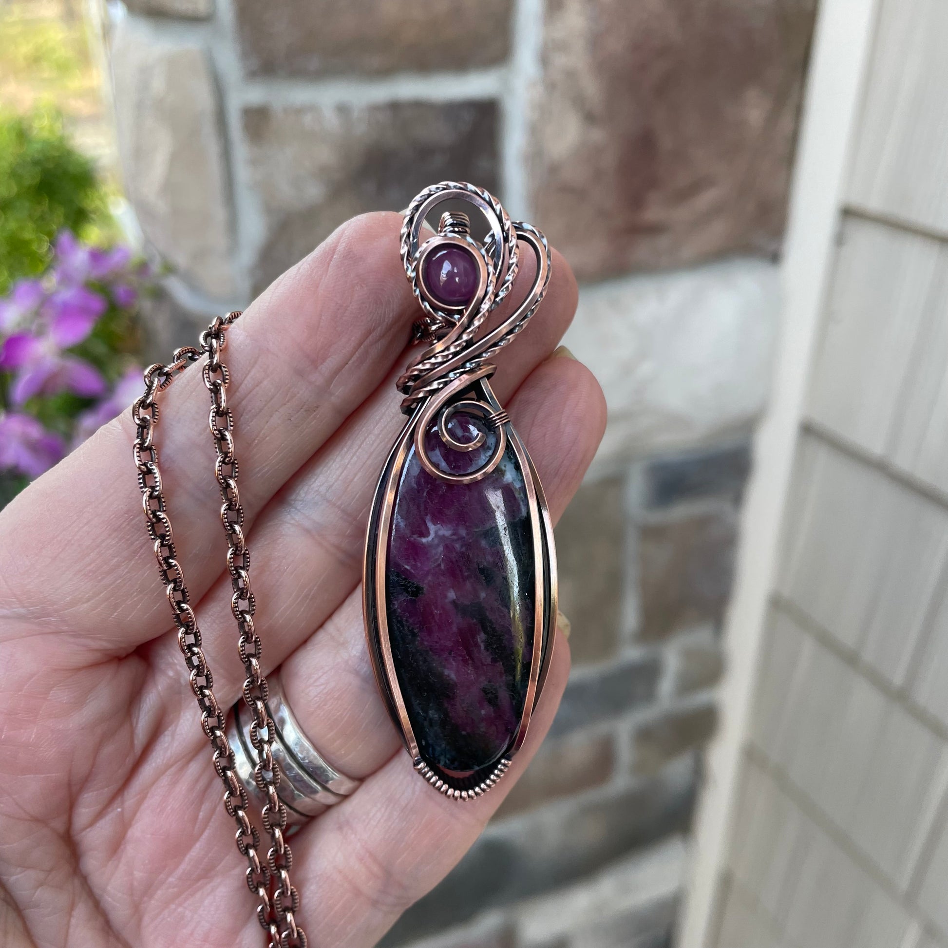 Ruby & Pink Sapphire Copper Pendant