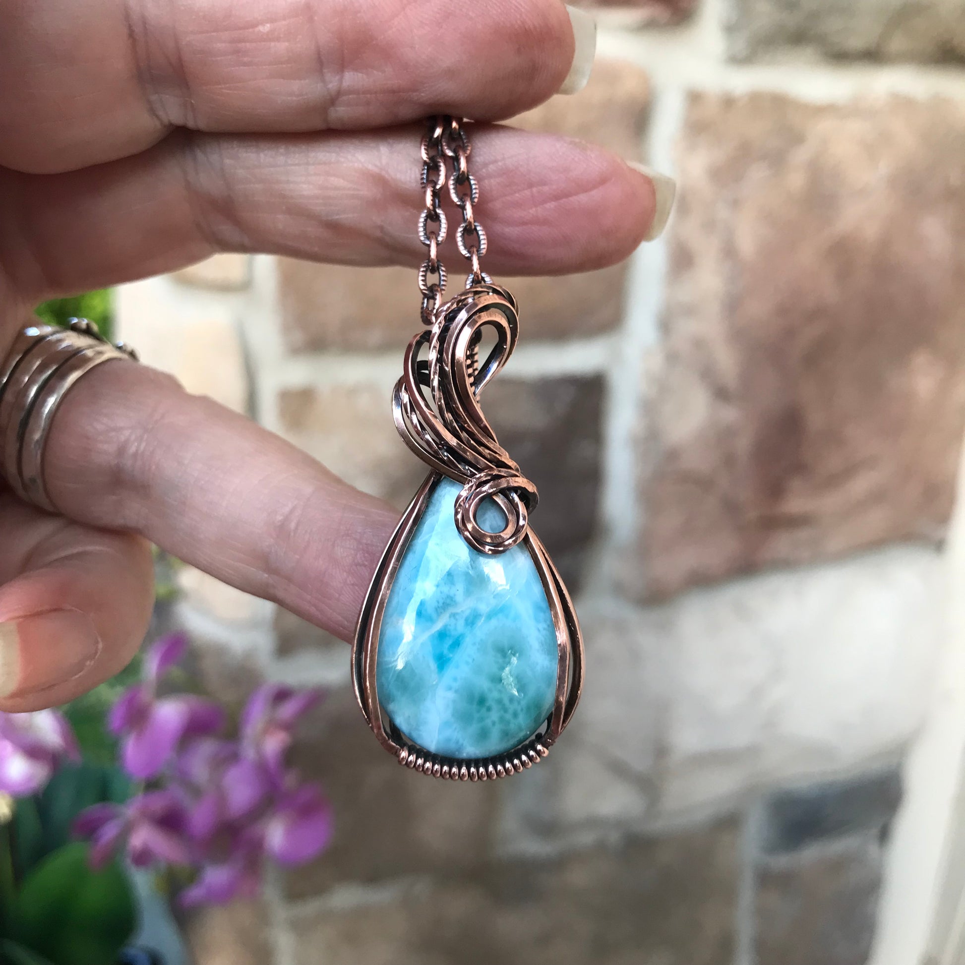 Larimar Small Teardrop Copper Pendant