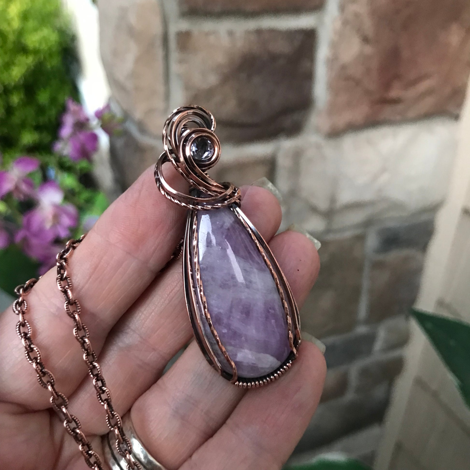 Kunzite & Pink Amethyst Copper Pendant