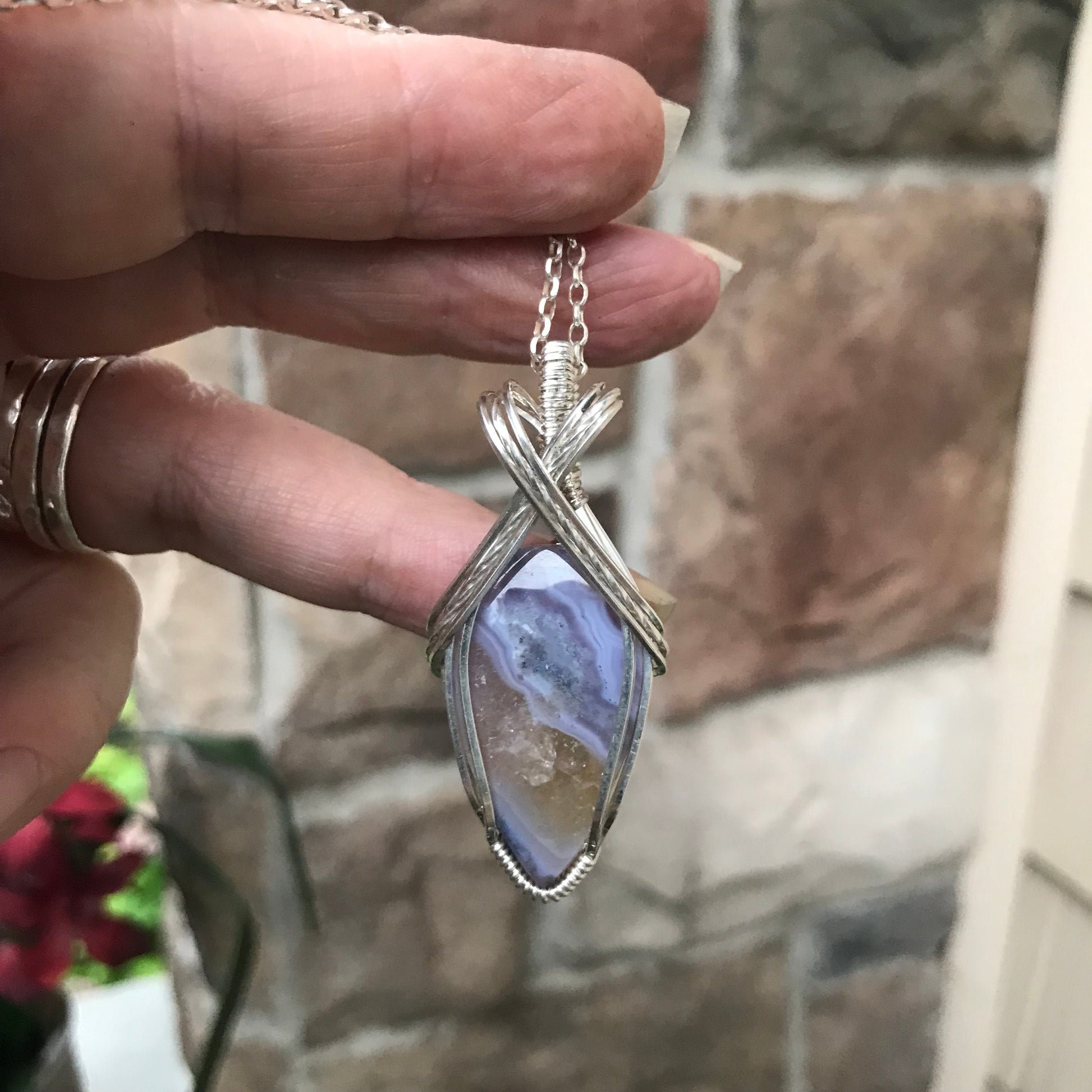 CUSTOM LISTING - Purple Moss Agate Chalcedony Sterling Silver Necklace