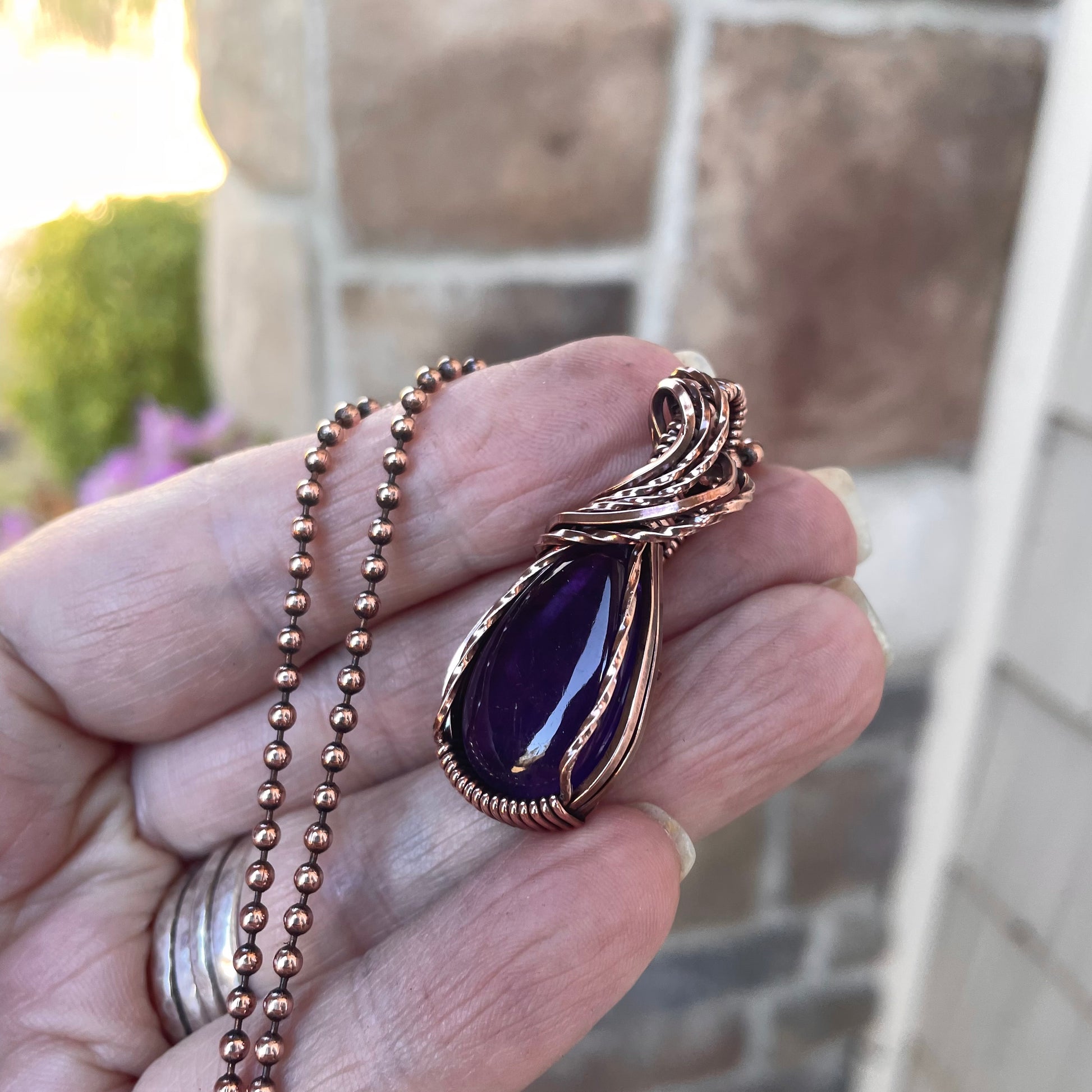 Amethyst Small Teardrop Copper Pendant