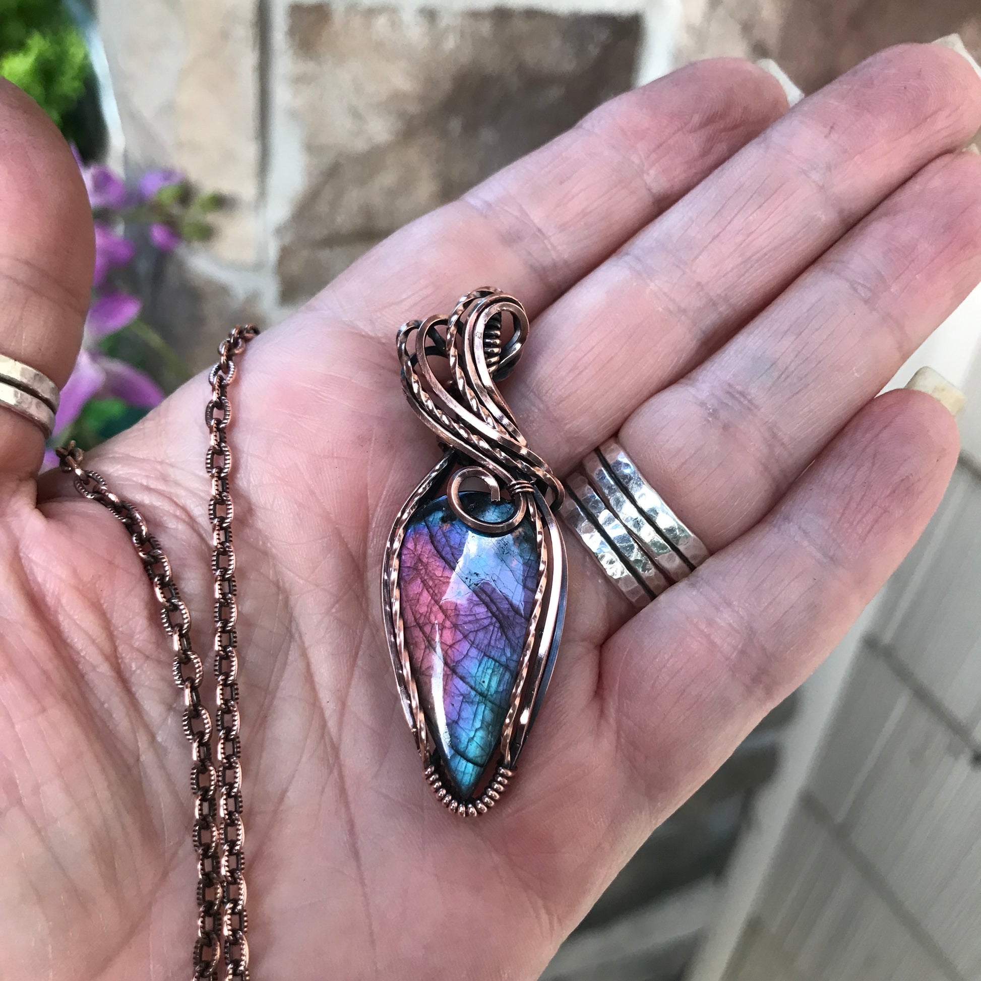 Blue Pink Purple Labradorite Copper Necklace