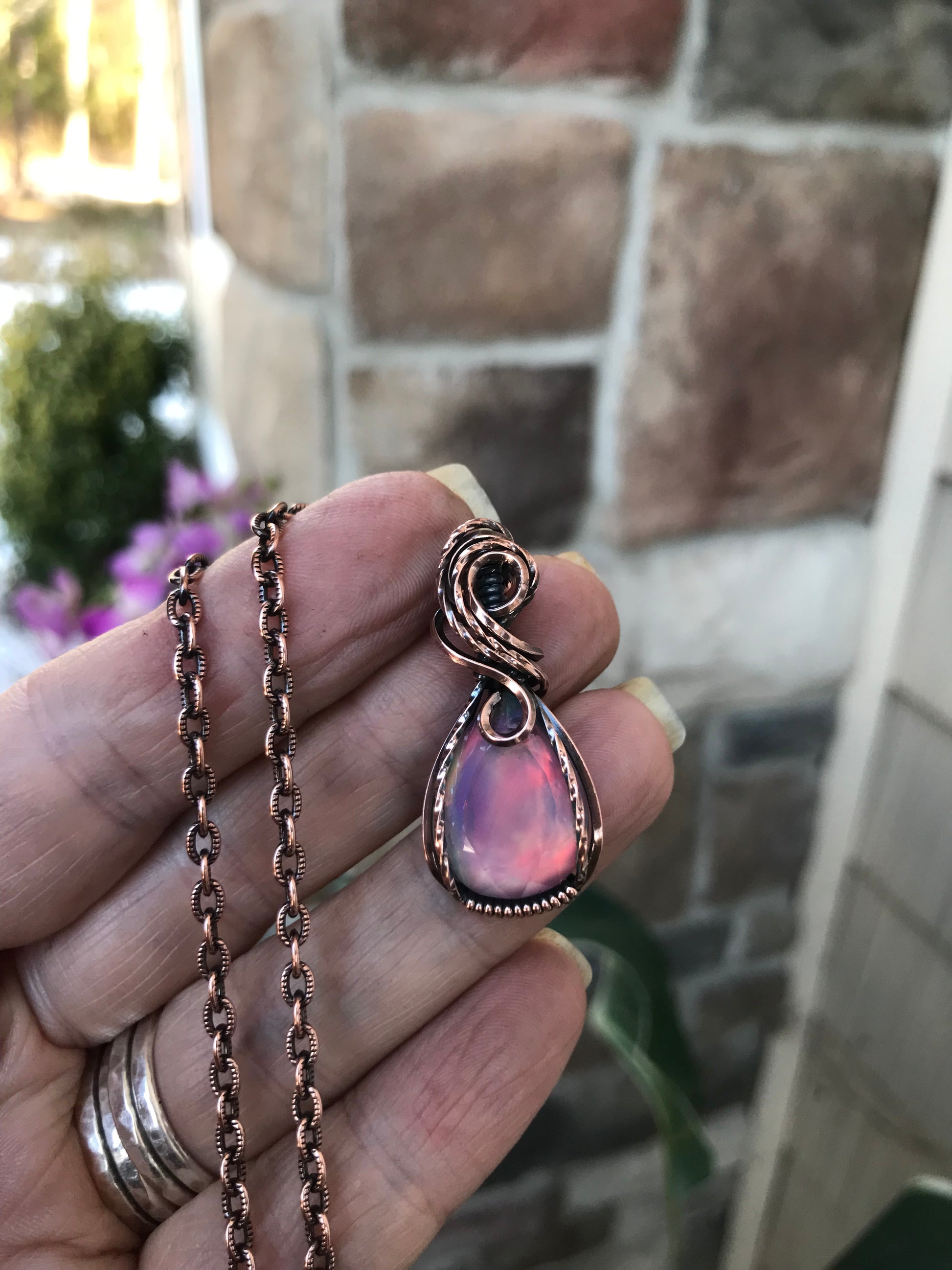 Aurora Opal Rainbow Pastel Copper Necklace