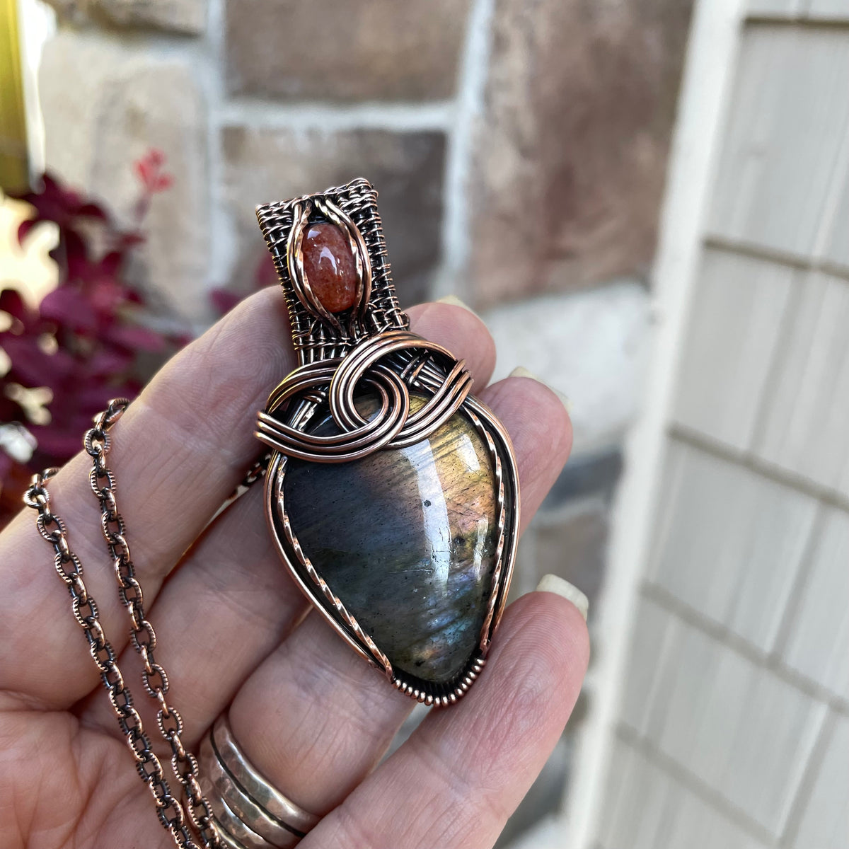 Blue Gold Labradorite & Sunstone Copper Necklace