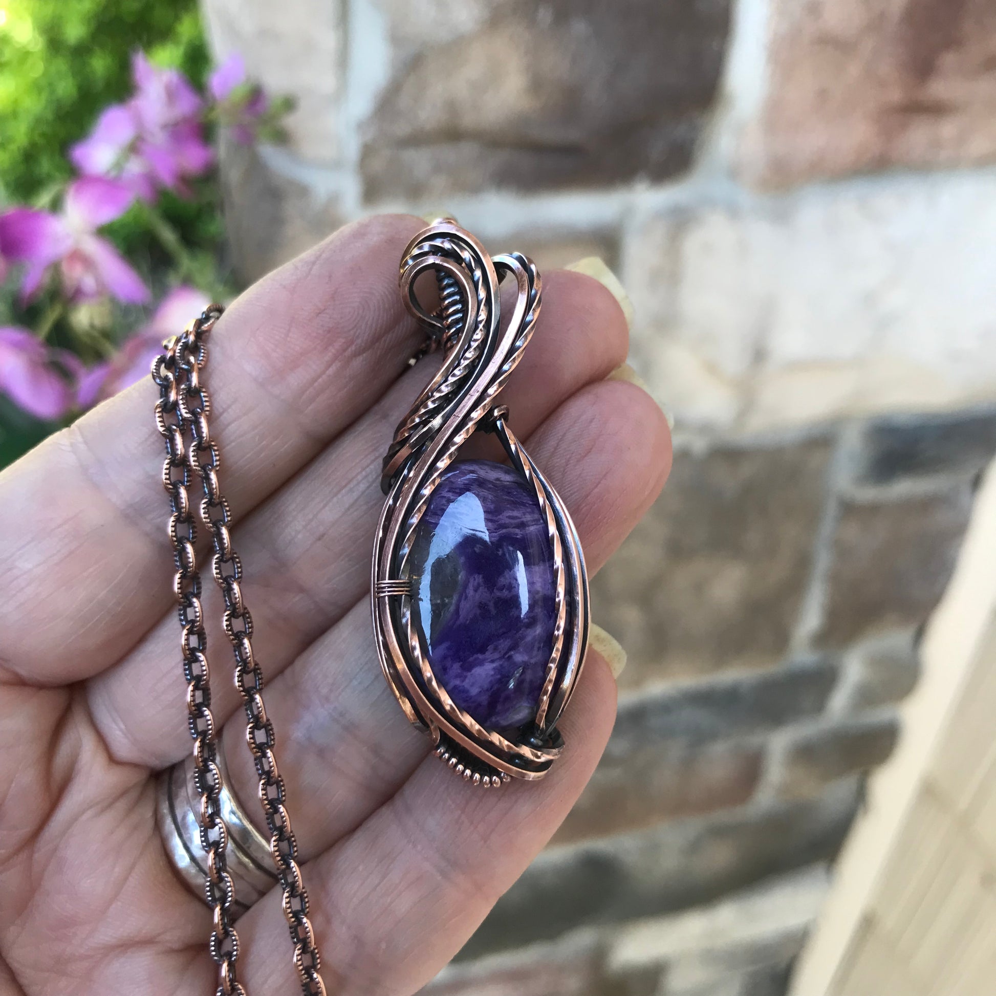 Charoite Oval Copper Pendant