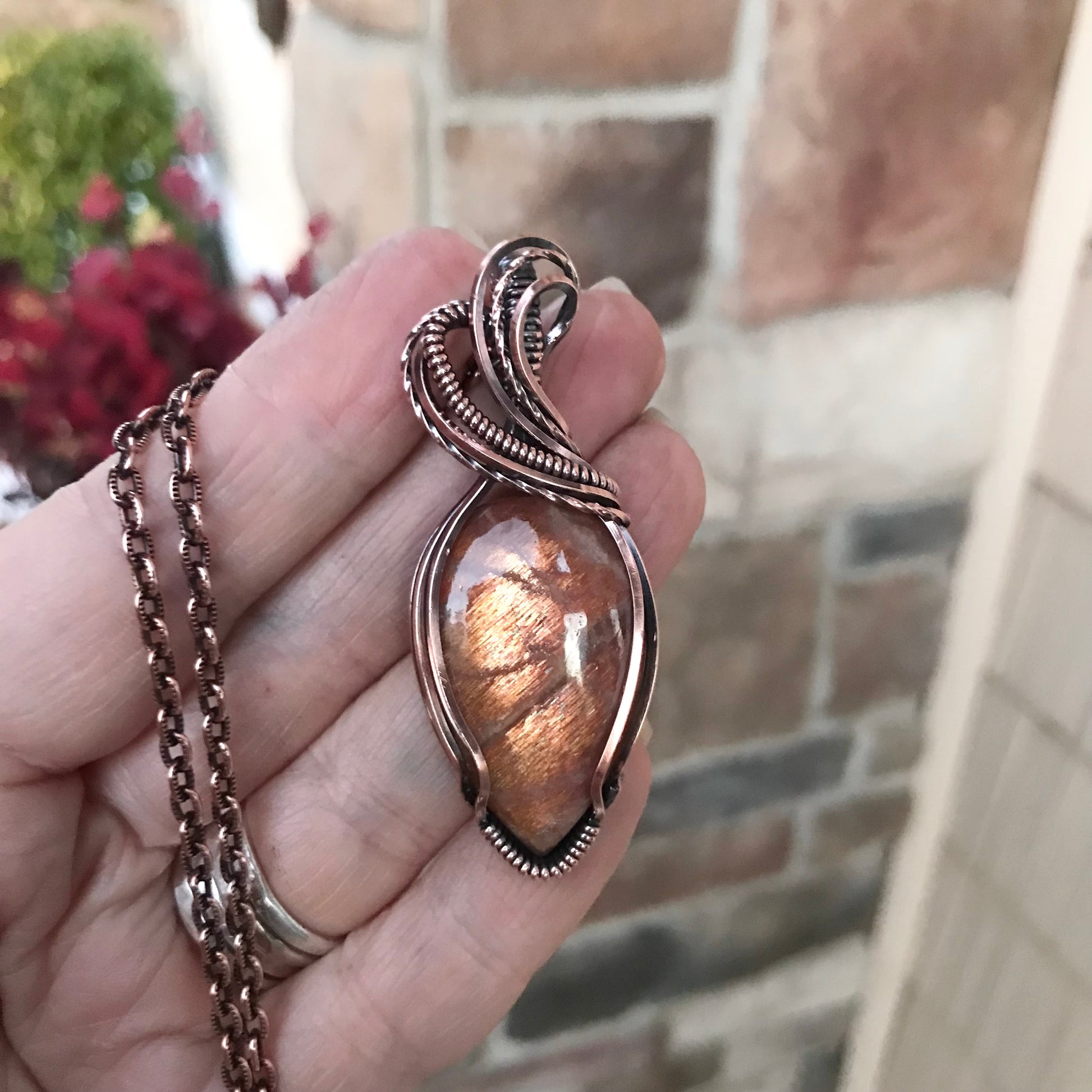 Sunstone Teardrop Copper Necklace