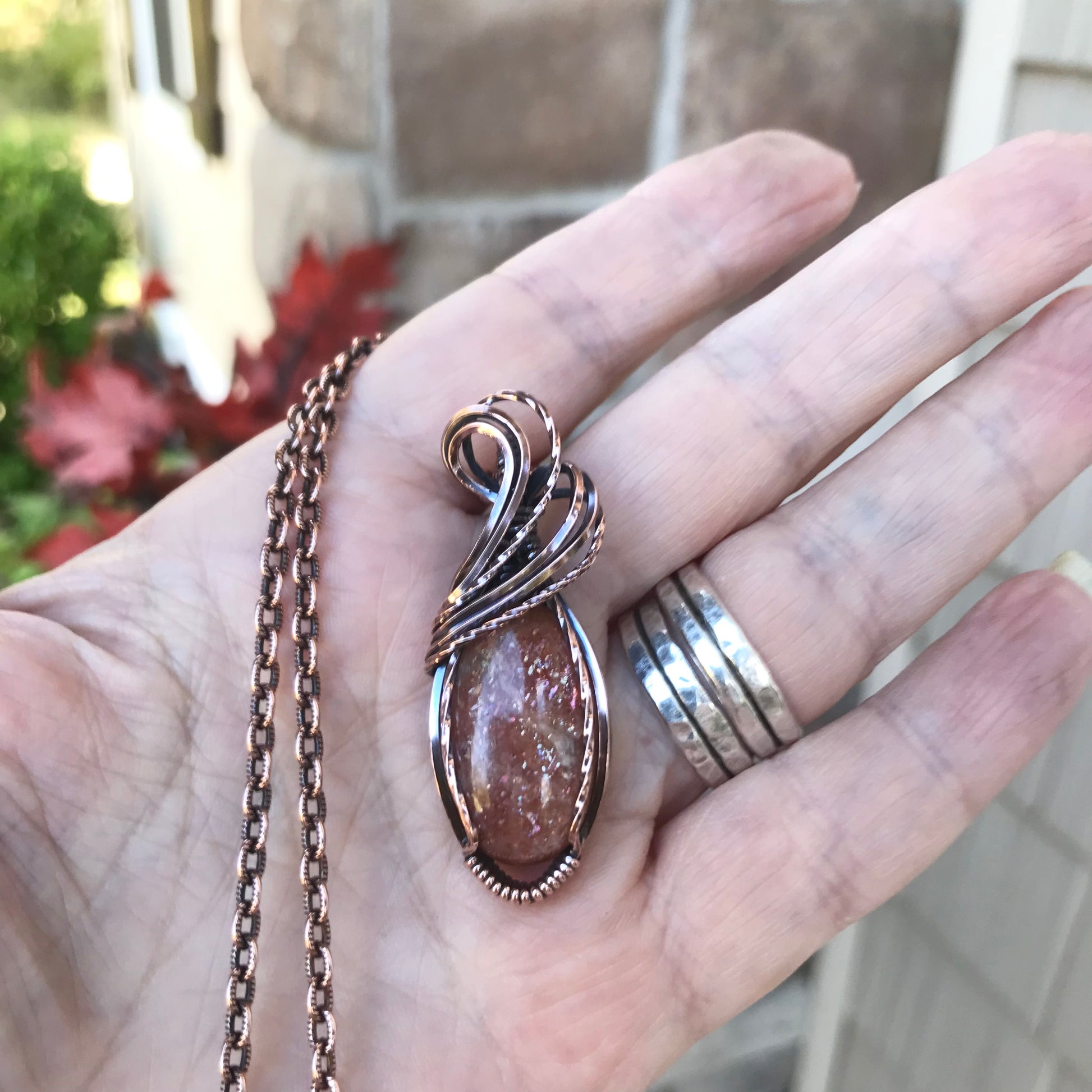 Sunstone Small Oval Copper Necklace