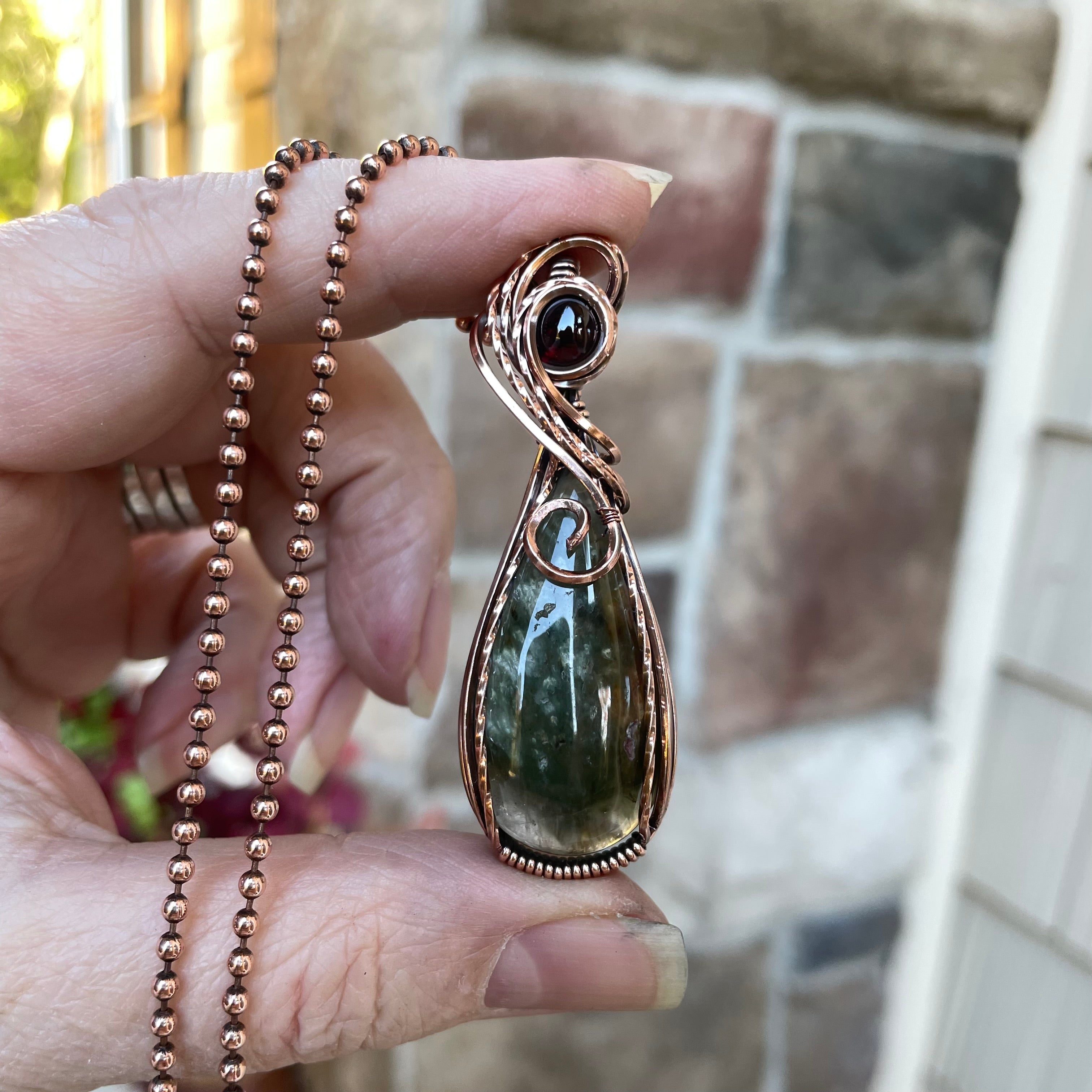 Lodolite Garden Quartz & Garnet Copper Necklace