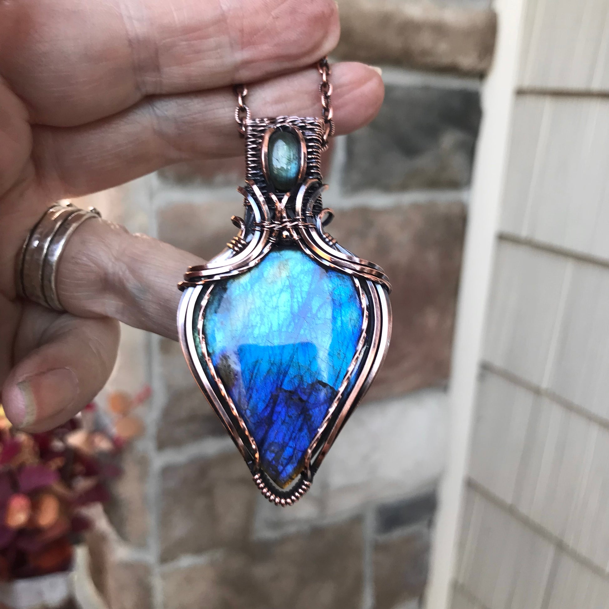 RESERVED - Blue Labradorite Copper Pendant with Weaving