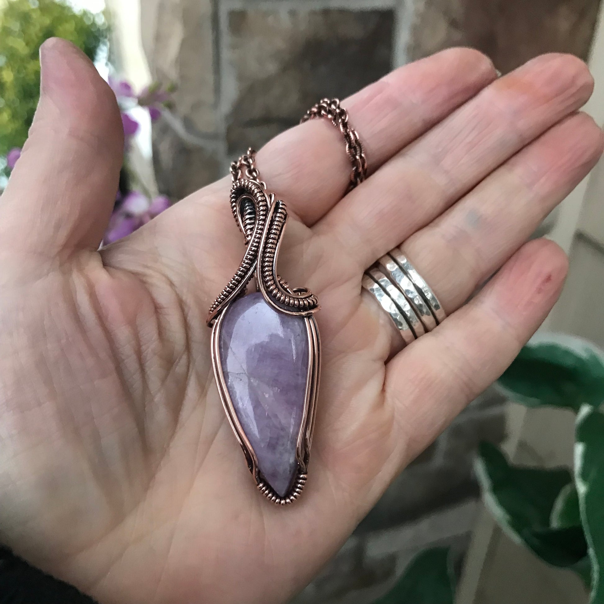 Kunzite Teardrop Copper Pendant