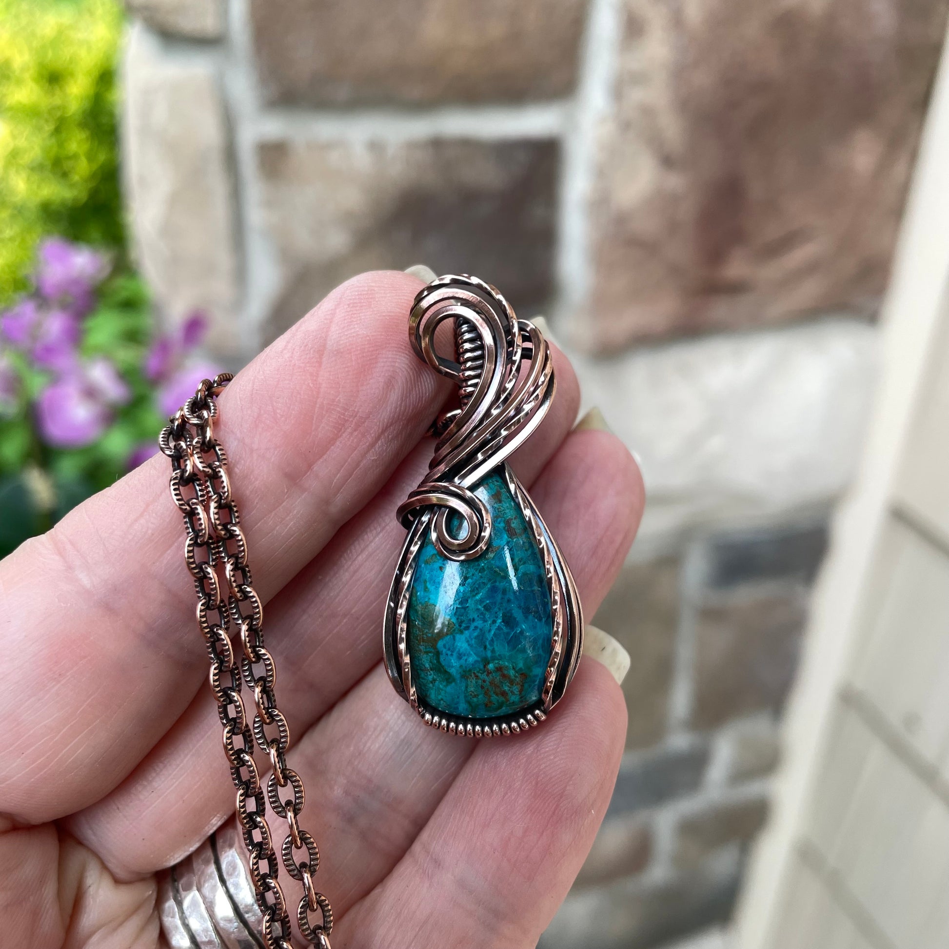 Chrysocolla Teardrop Copper Pendant