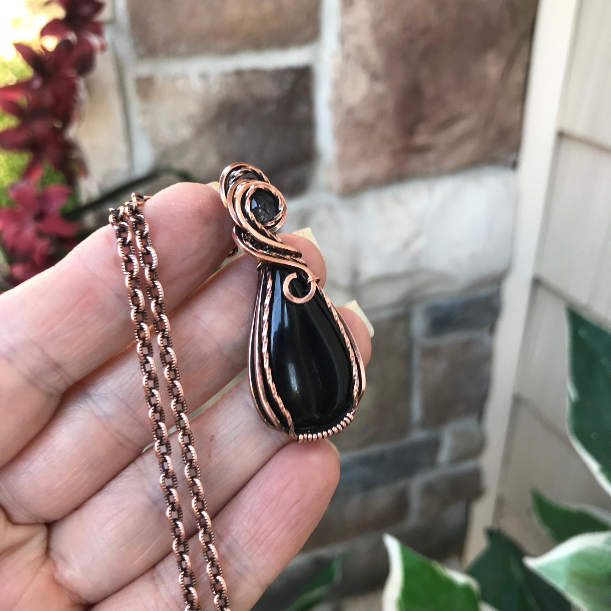 Black Onyx & Black Rutile Quartz Copper Necklace