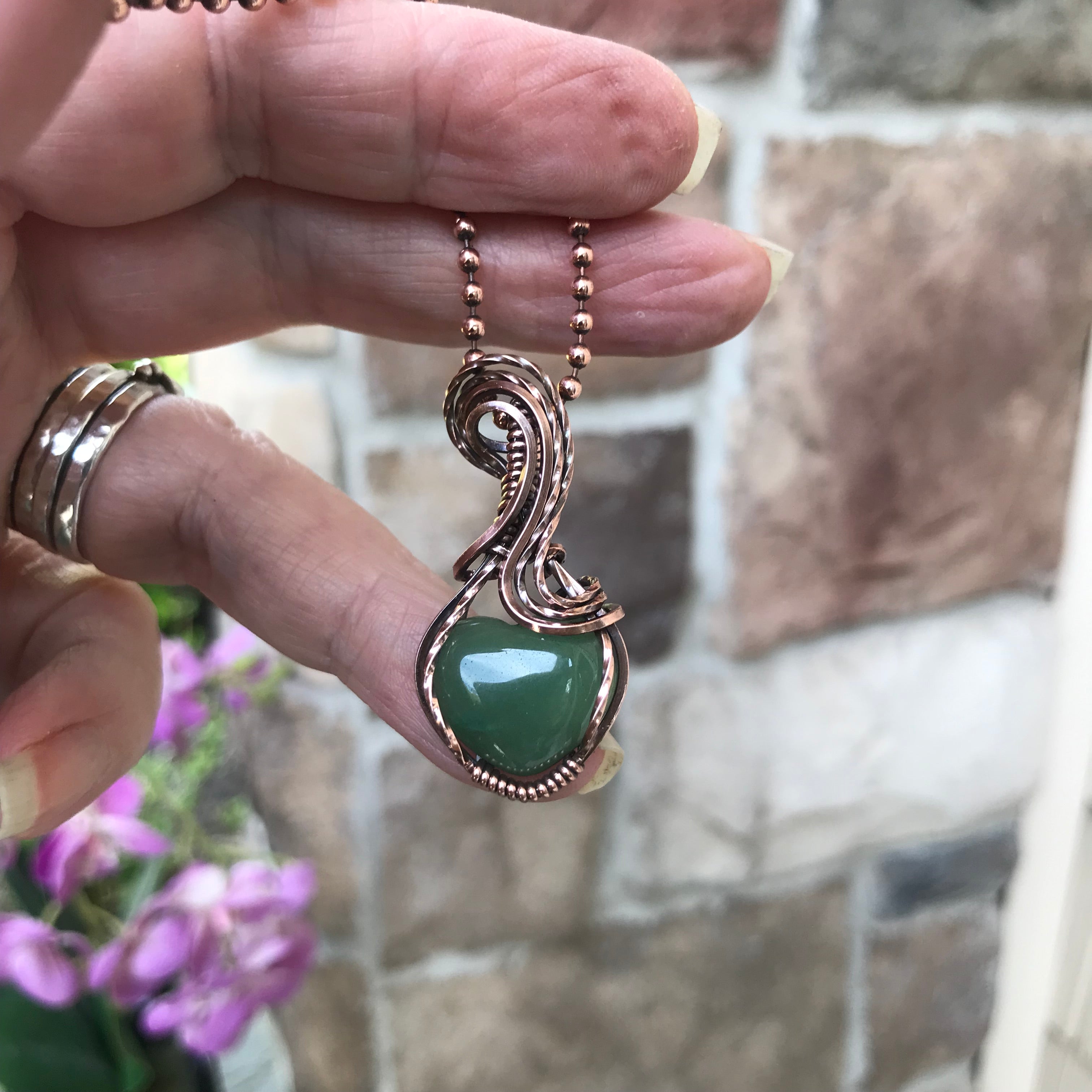 Aventurine Copper Heart Pendant