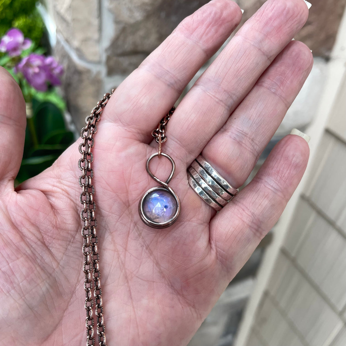 Moonstone Mini Round Copper Pendant