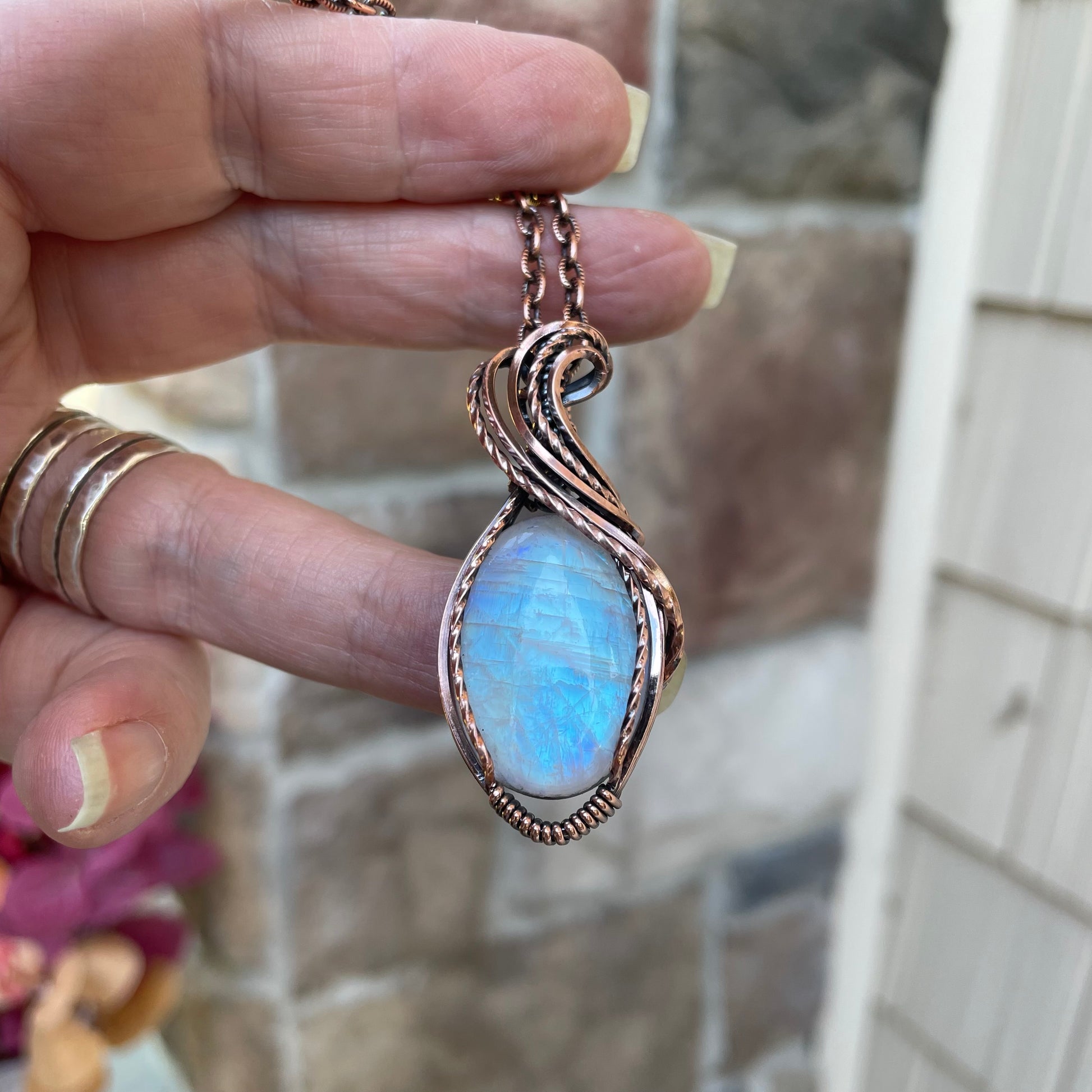Moonstone Oval Copper Pendant