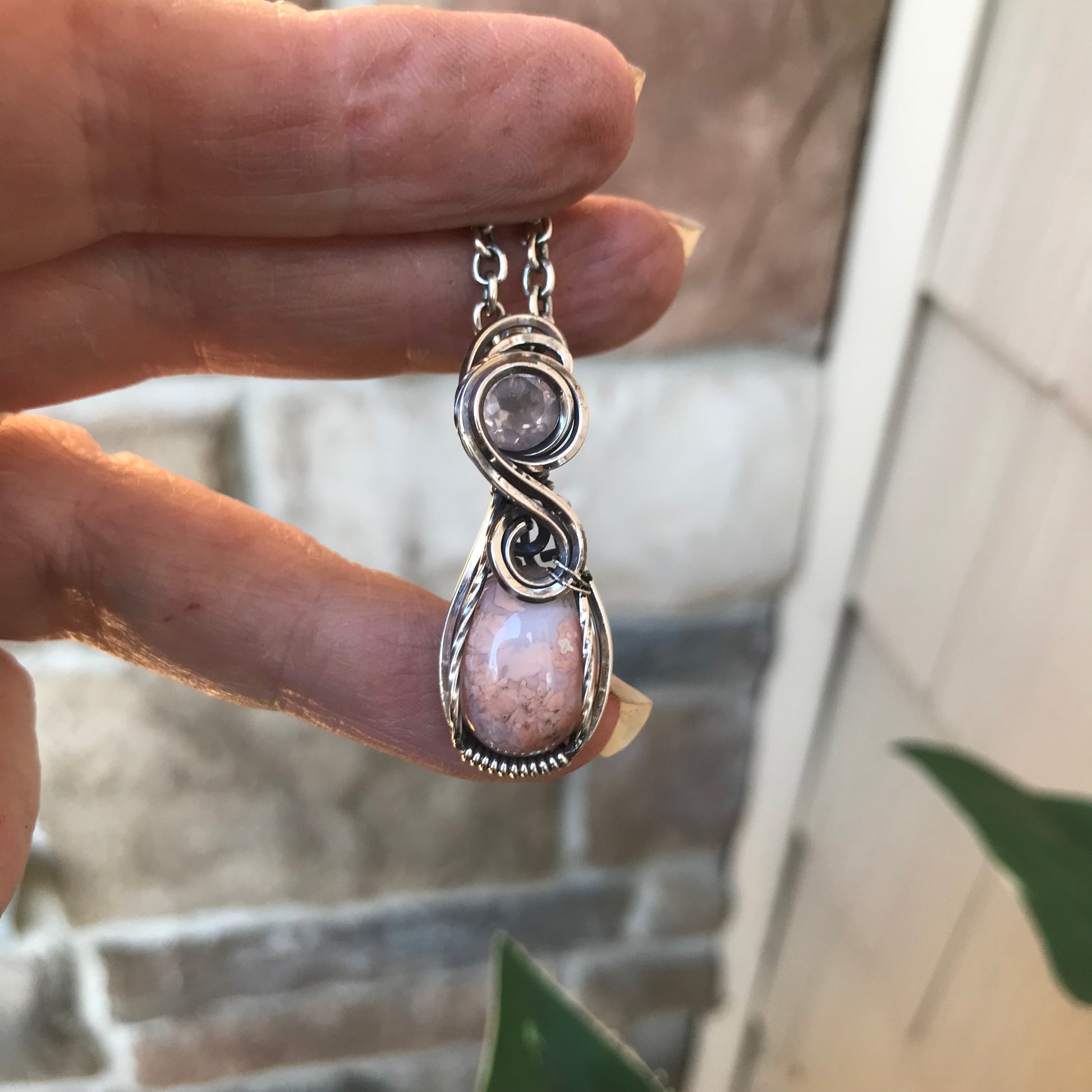 Custom Listing - Cotton Candy Agate & Rose Quartz Sterling Silver Necklace