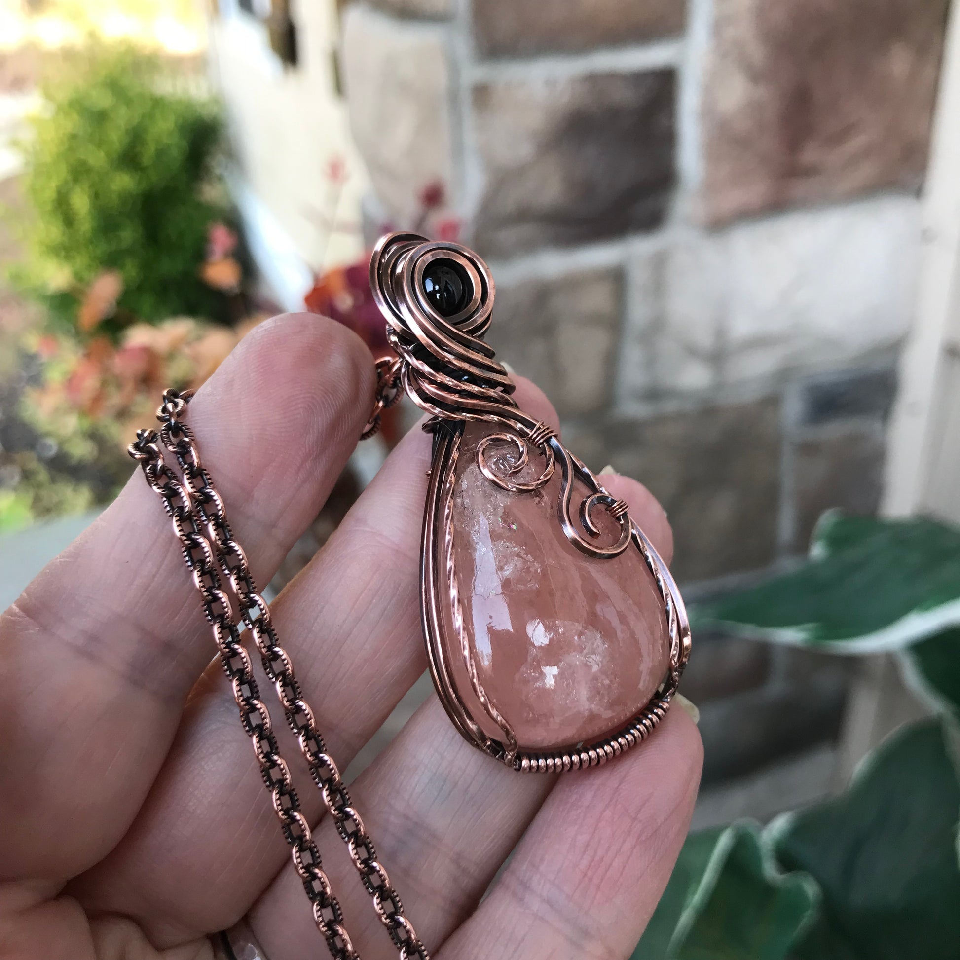 Morganite & Garnet Copper Pendant