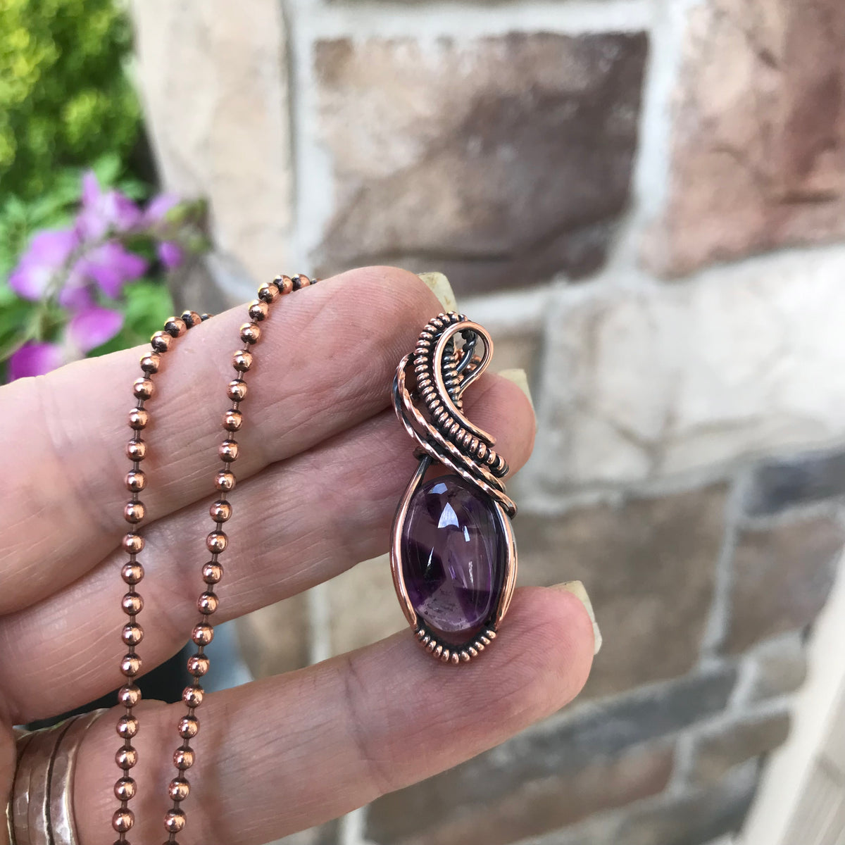 Amethyst Small Oval Copper Necklace