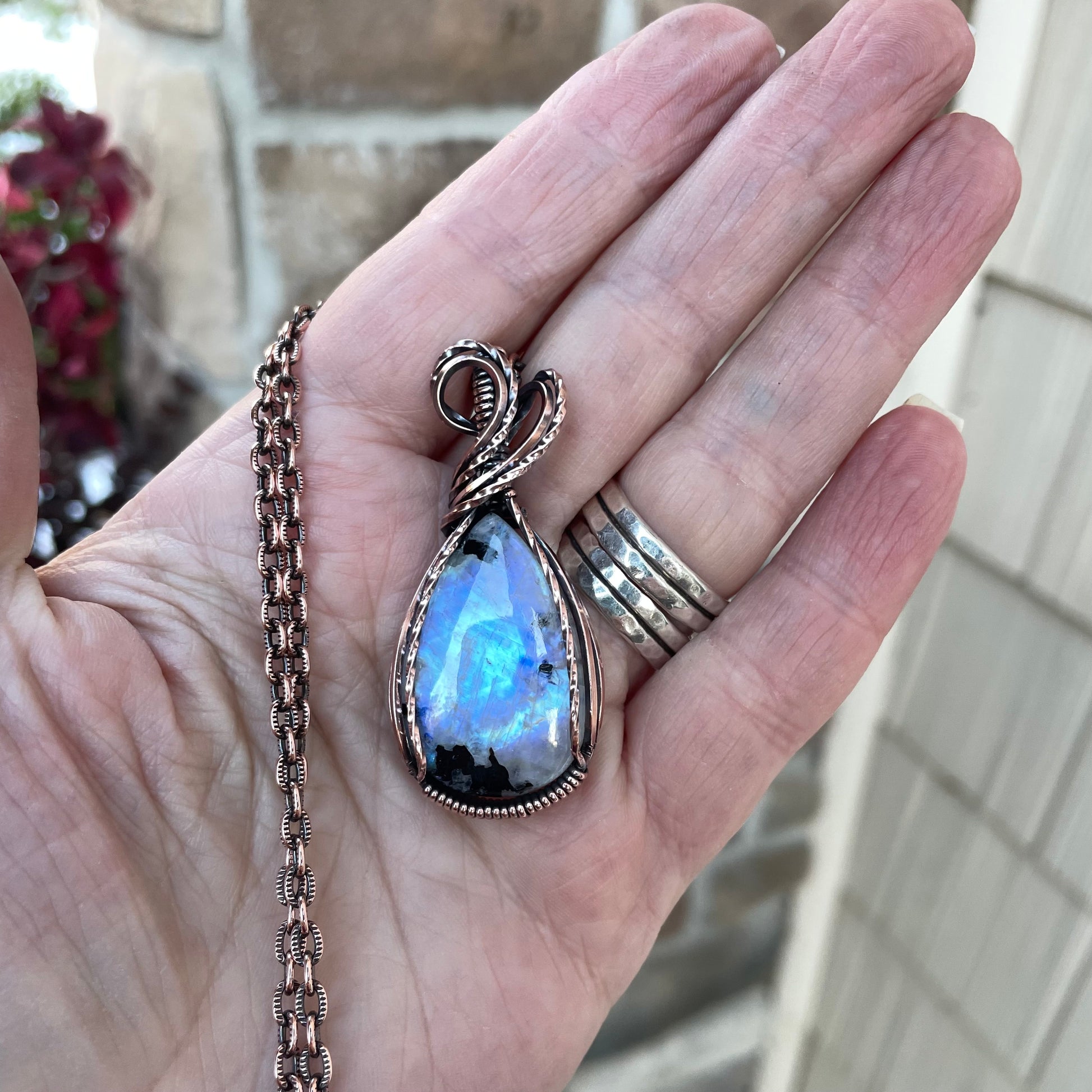 Moonstone with Black Tourmaline Copper Necklace
