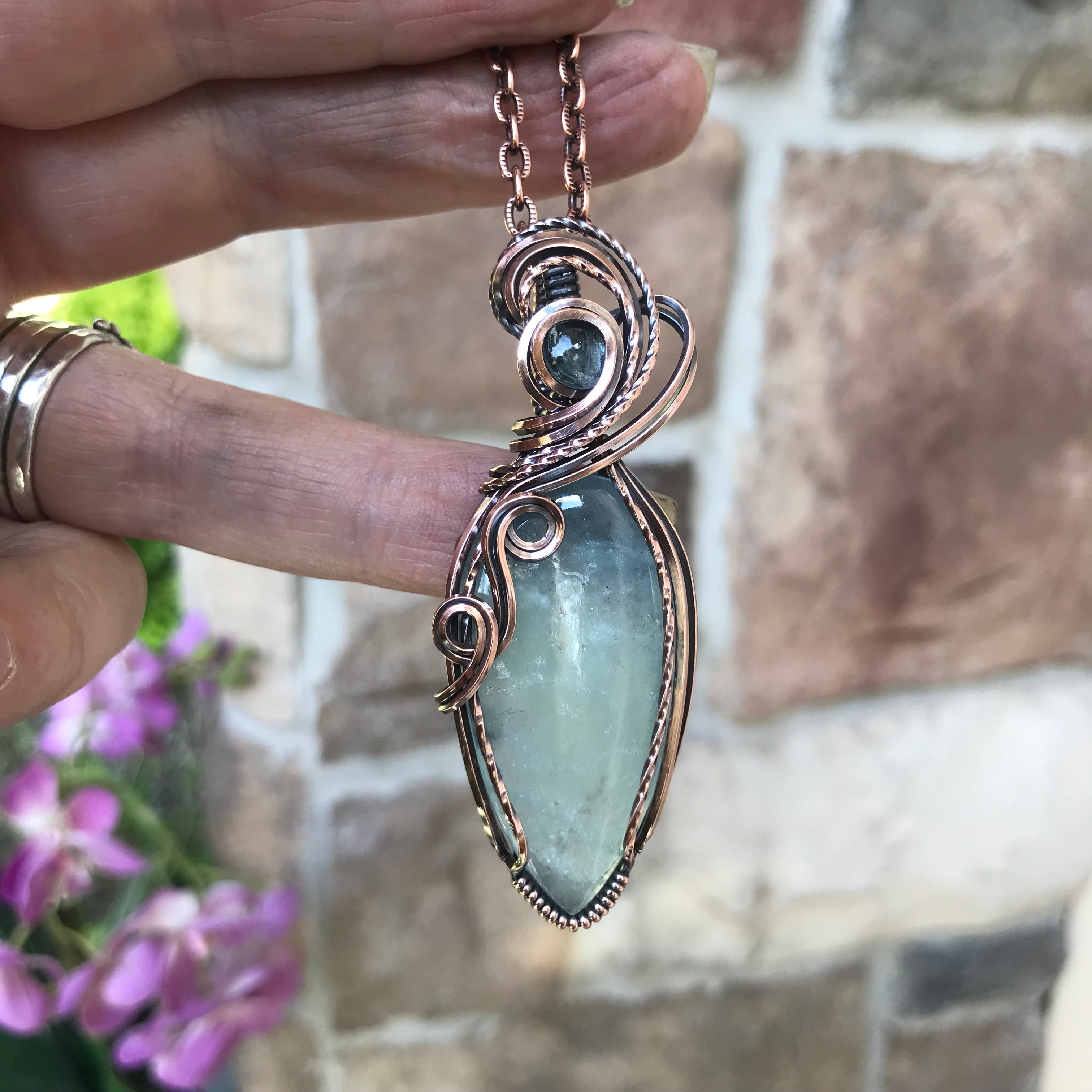 Aquamarine Teardrop Swirly Necklace