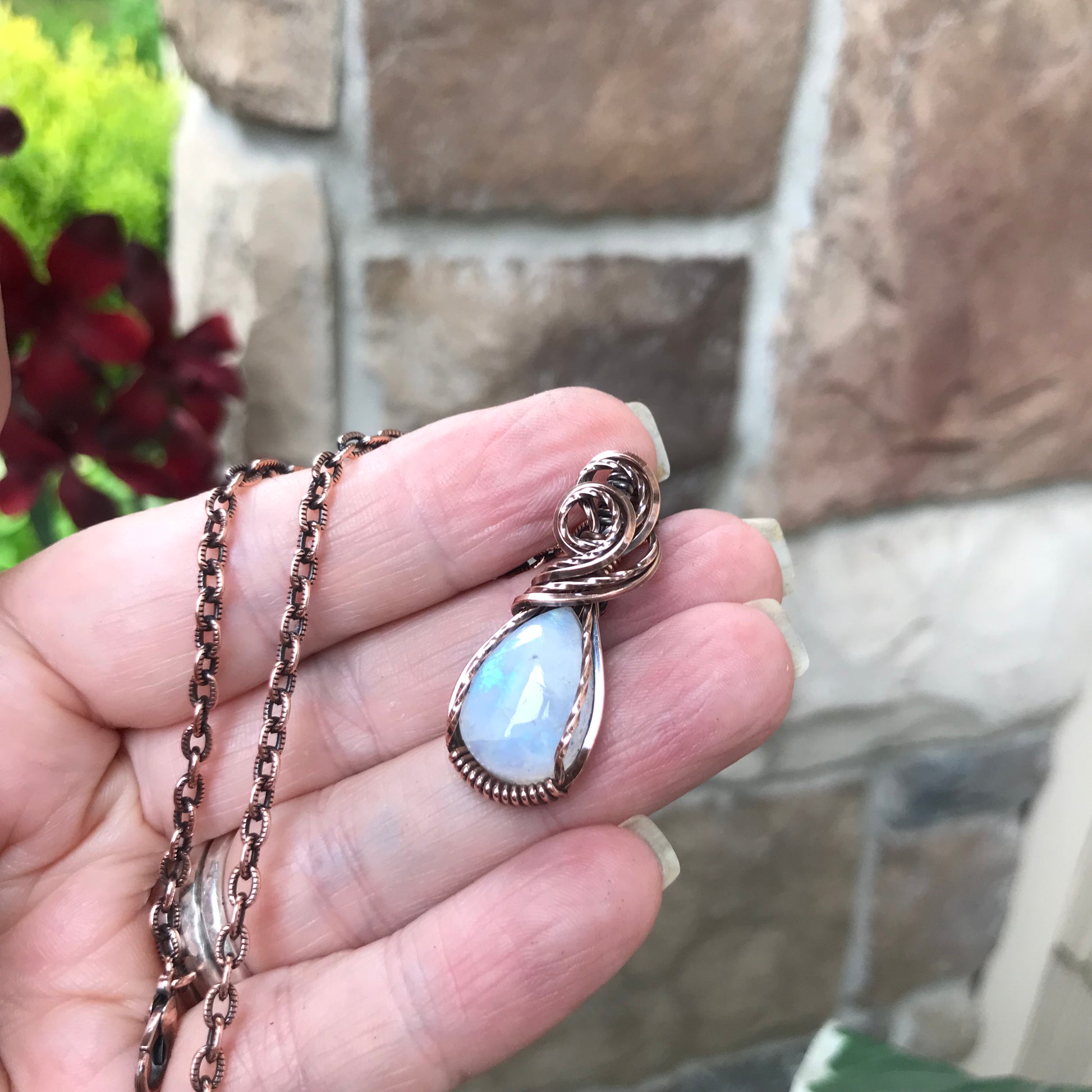 Moonstone Teardrop Copper Necklace