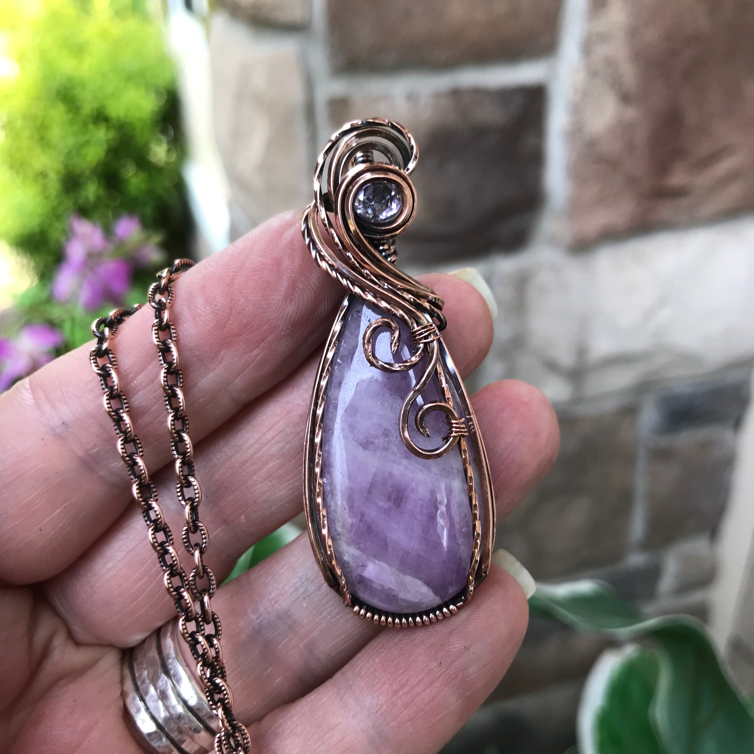 Kunzite & Pink Amethyst Copper Pendant