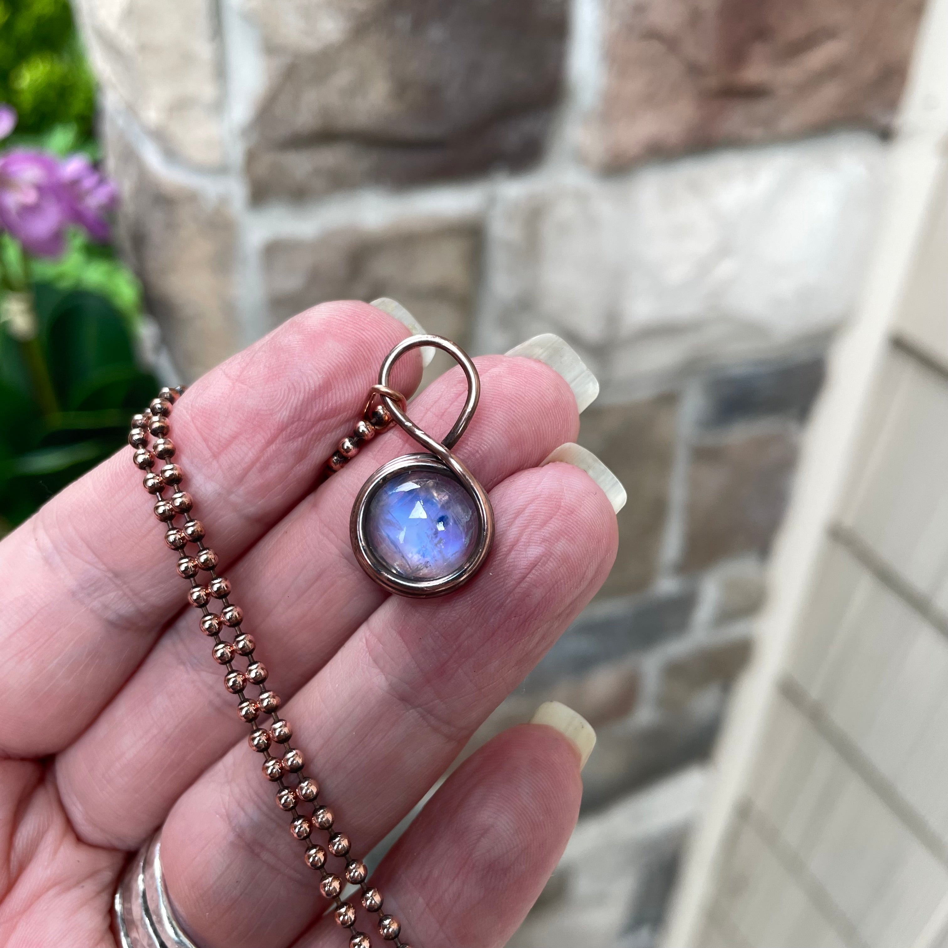 Moonstone Mini Round Copper Pendant