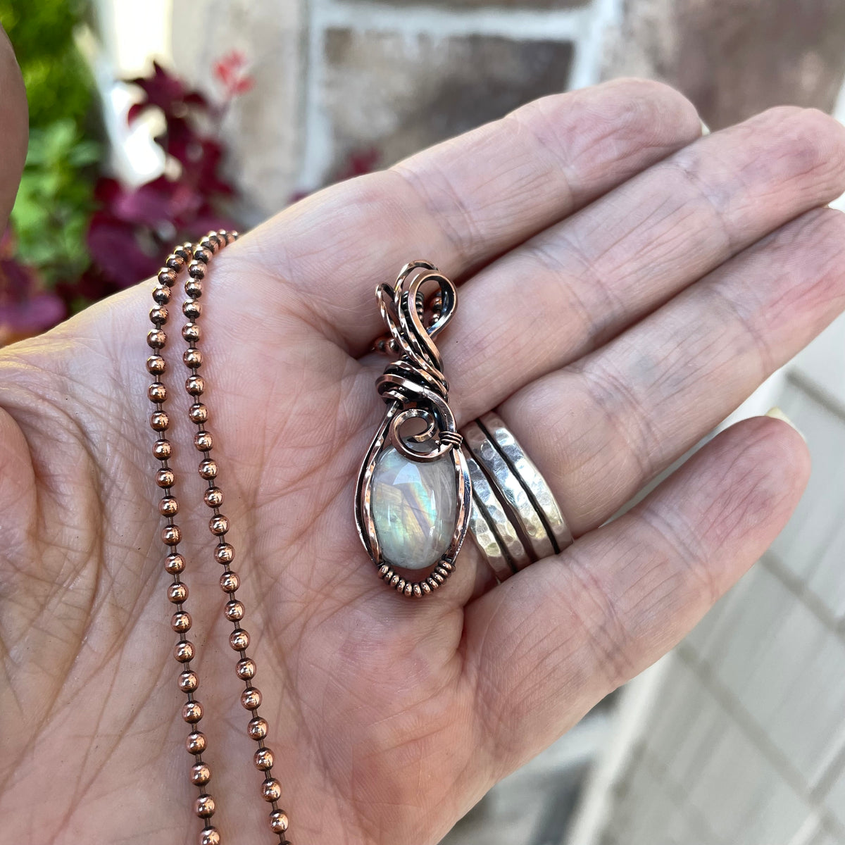 Moonstone Small Oval Copper Pendant