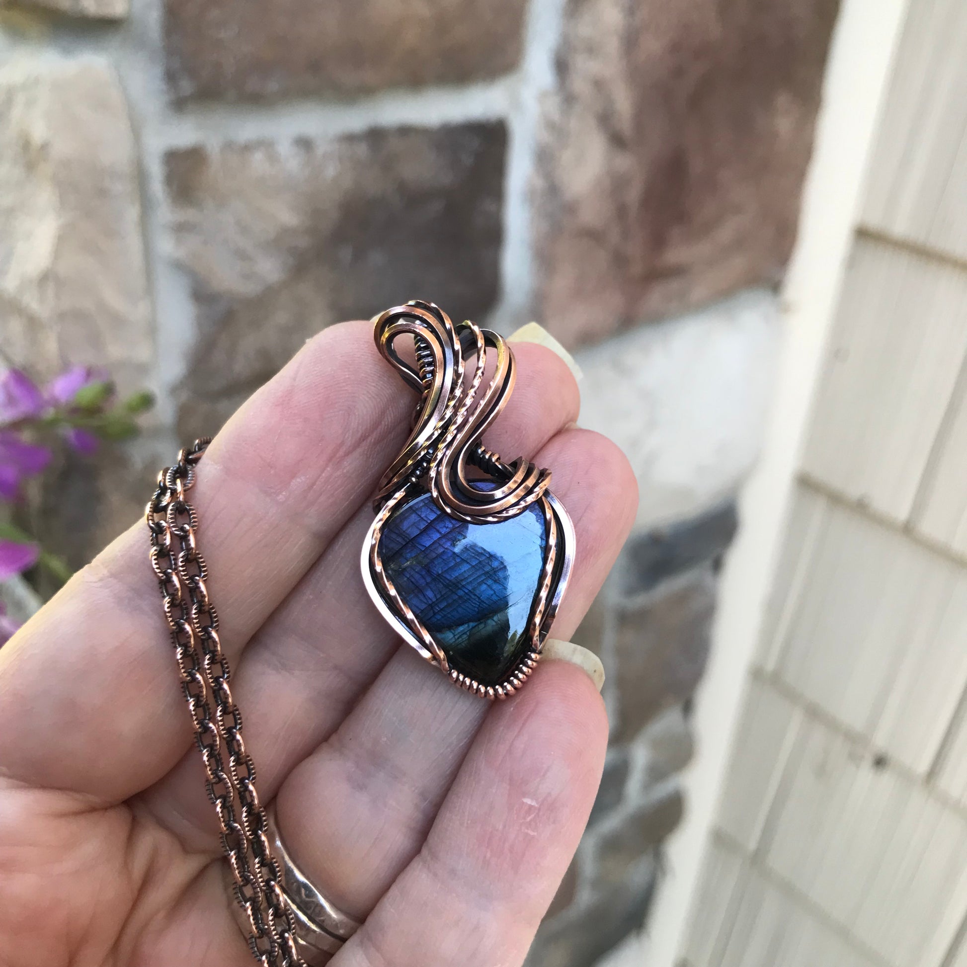 Indigo Purple Labradorite Copper Pendant