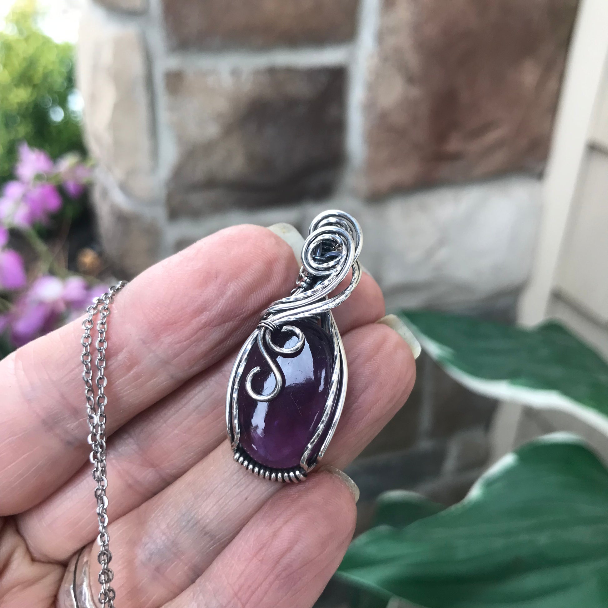 Amethyst Oval Sterling Silver Necklace