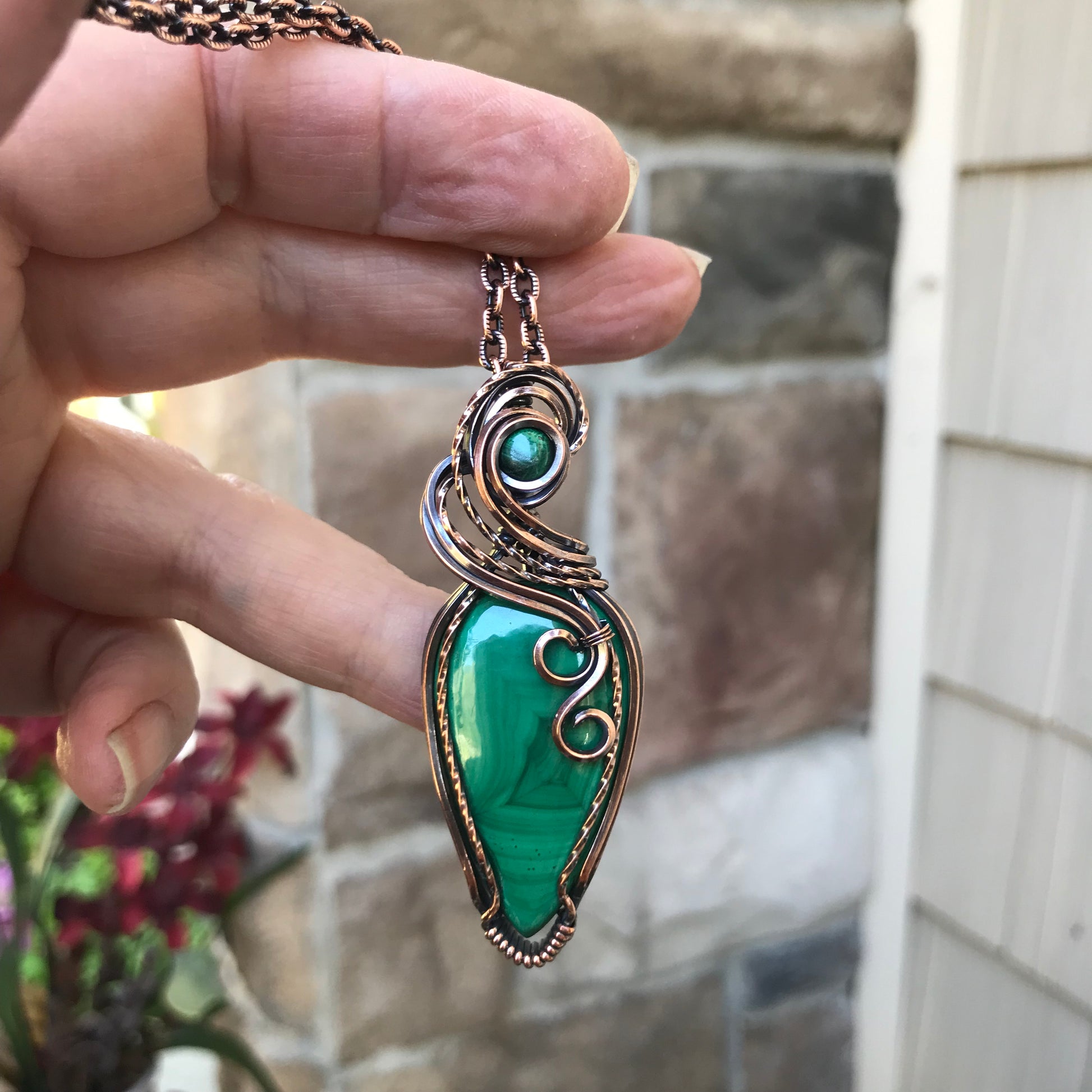 Malachite w/ Malachite Accent Slender Copper Necklace