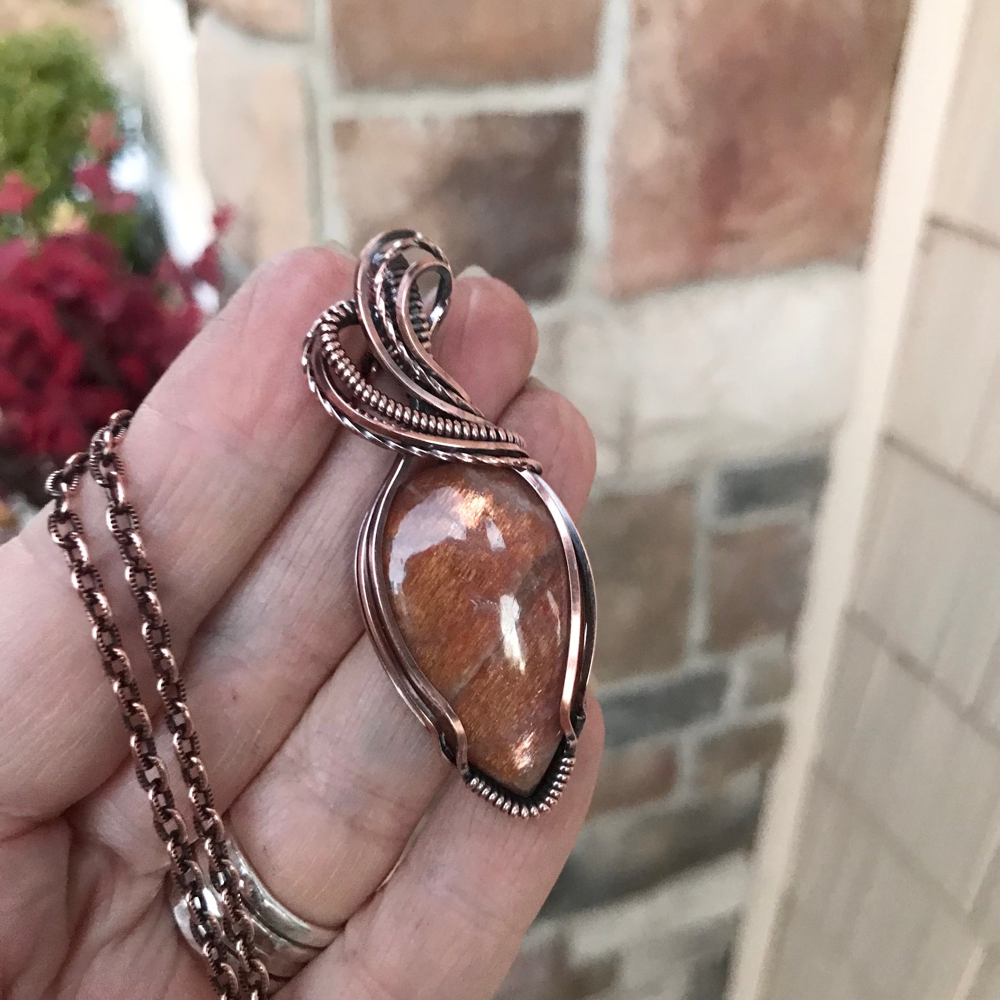 Sunstone Teardrop Copper Necklace