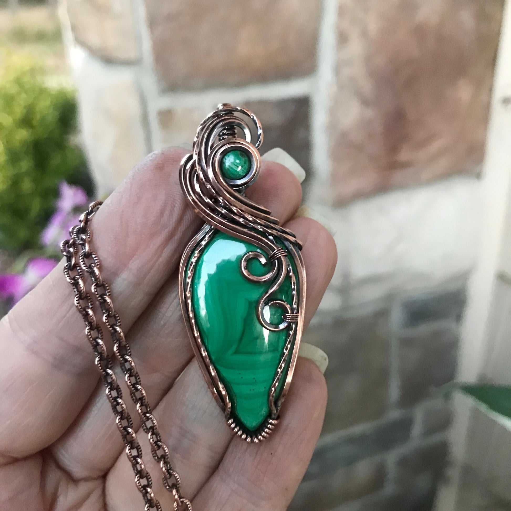 Malachite w/ Malachite Accent Slender Copper Necklace