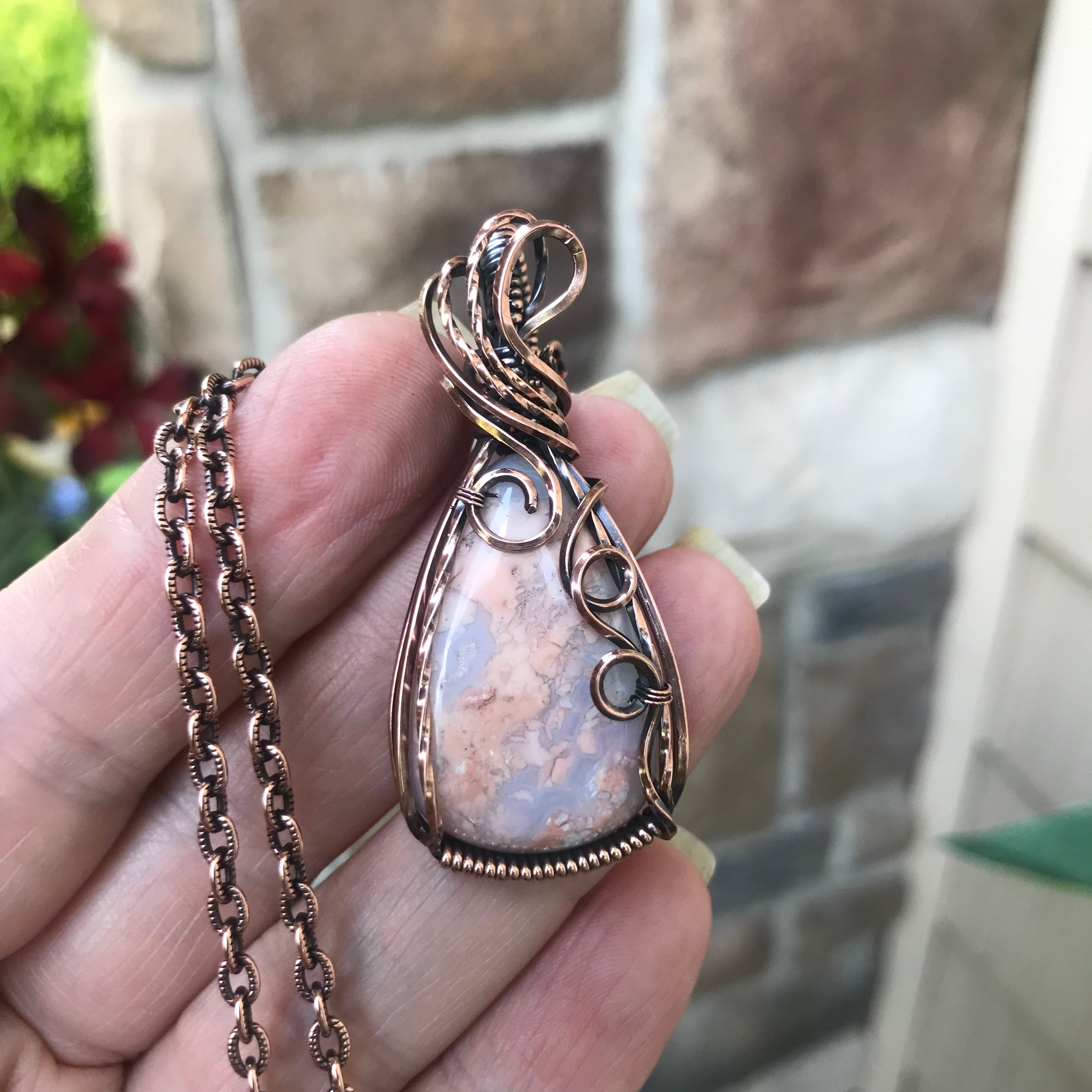 Cotton Candy Agate Copper Pendant