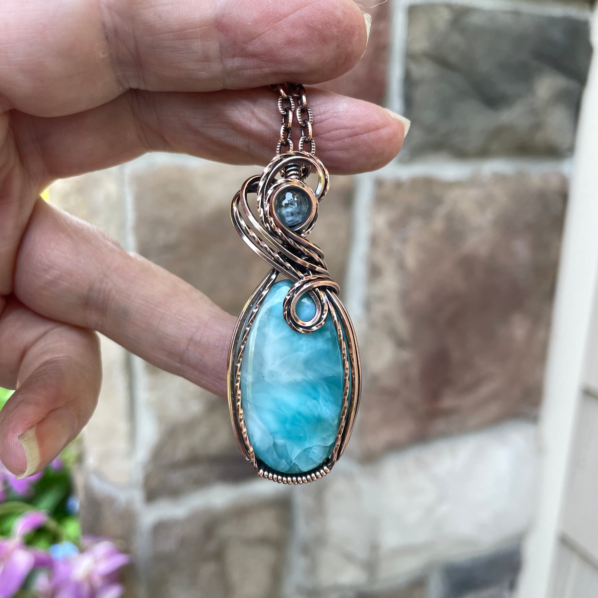 Larimar & Aquamarine Oval Copper Necklace